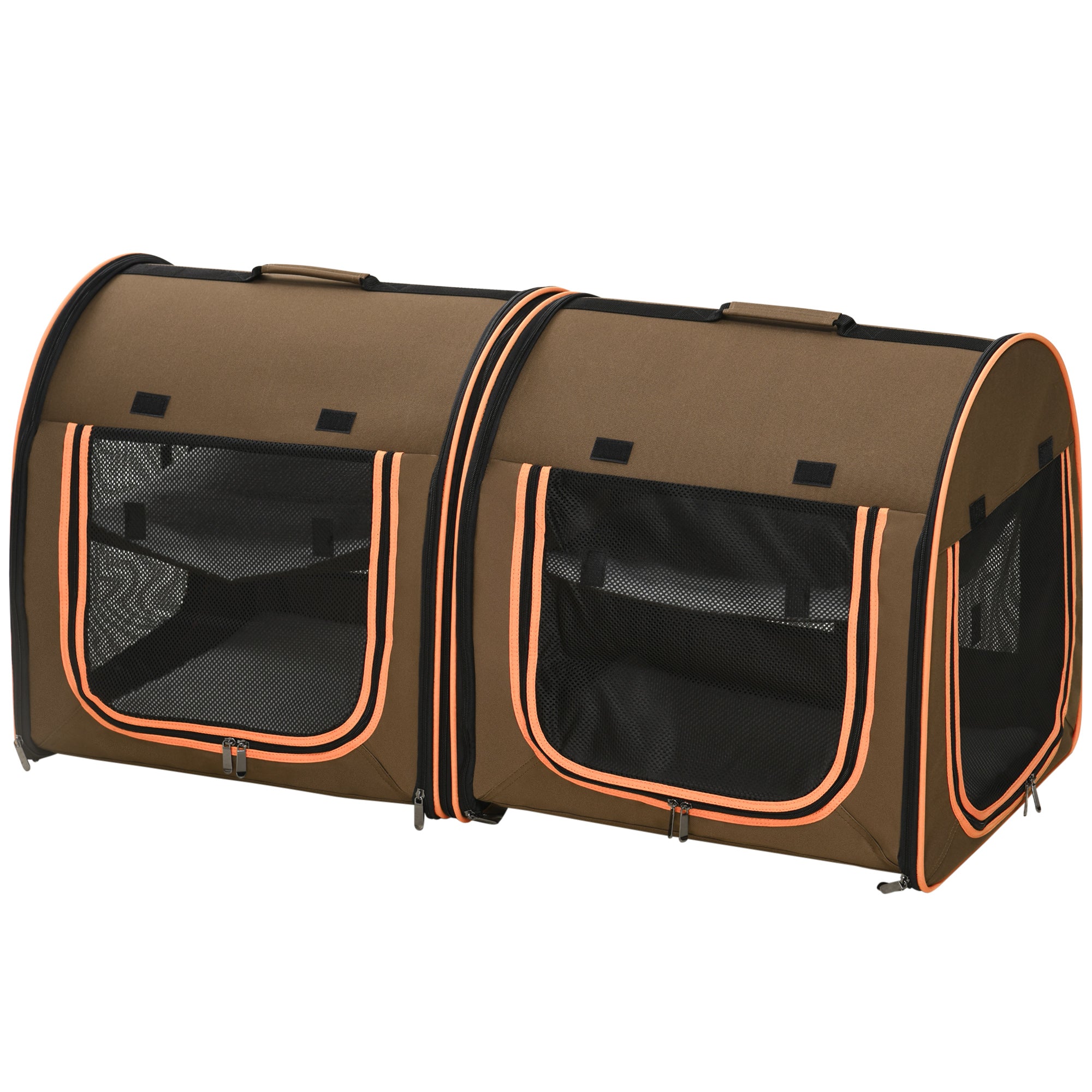 PawHut 39" Portable Soft-Sided Cat Carrier, Travel Pet Carrier with Divider, Two Compartments, Soft Cushions, & Storage Bag, Brown