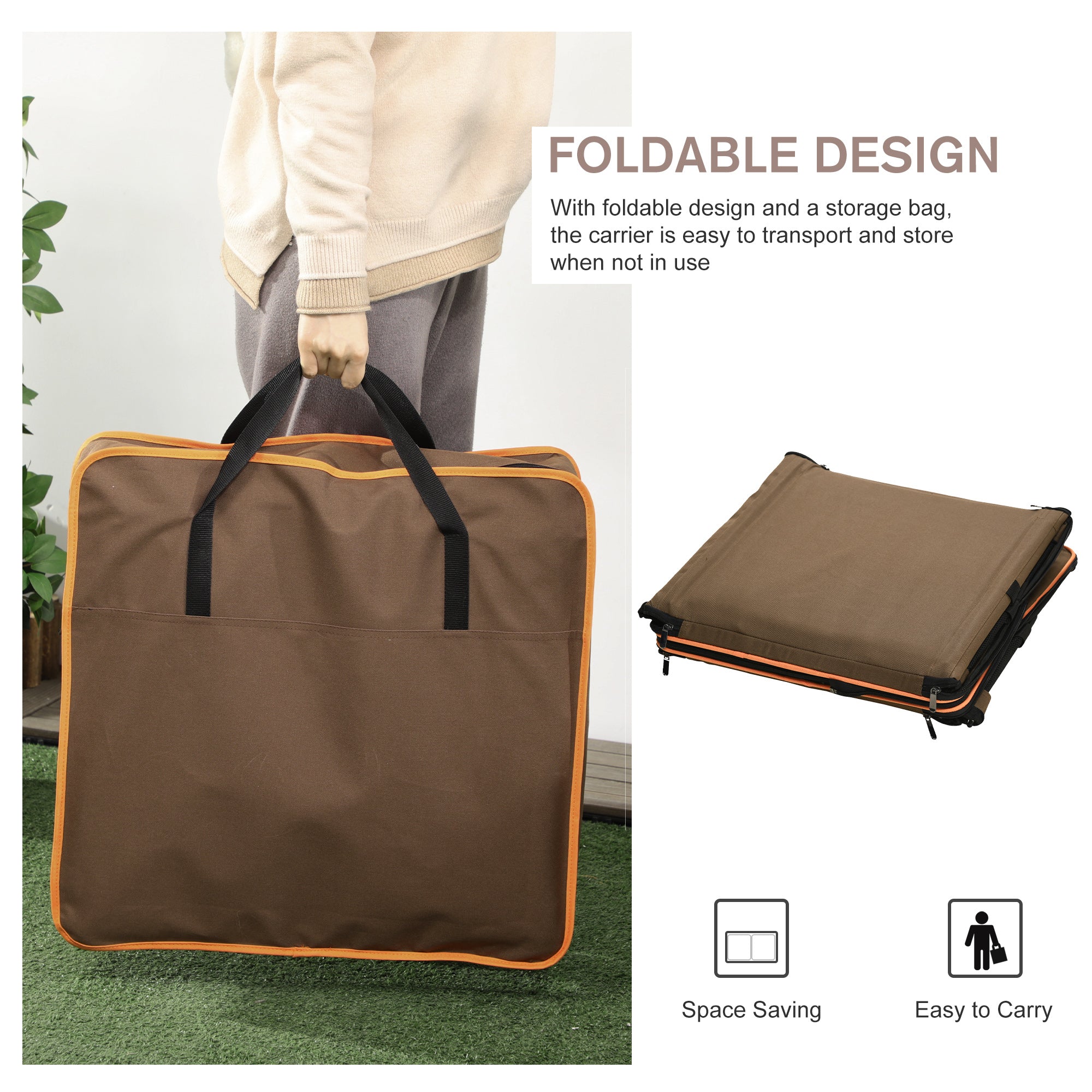 PawHut 39" Portable Soft-Sided Cat Carrier, Travel Pet Carrier with Divider, Two Compartments, Soft Cushions, & Storage Bag, Brown