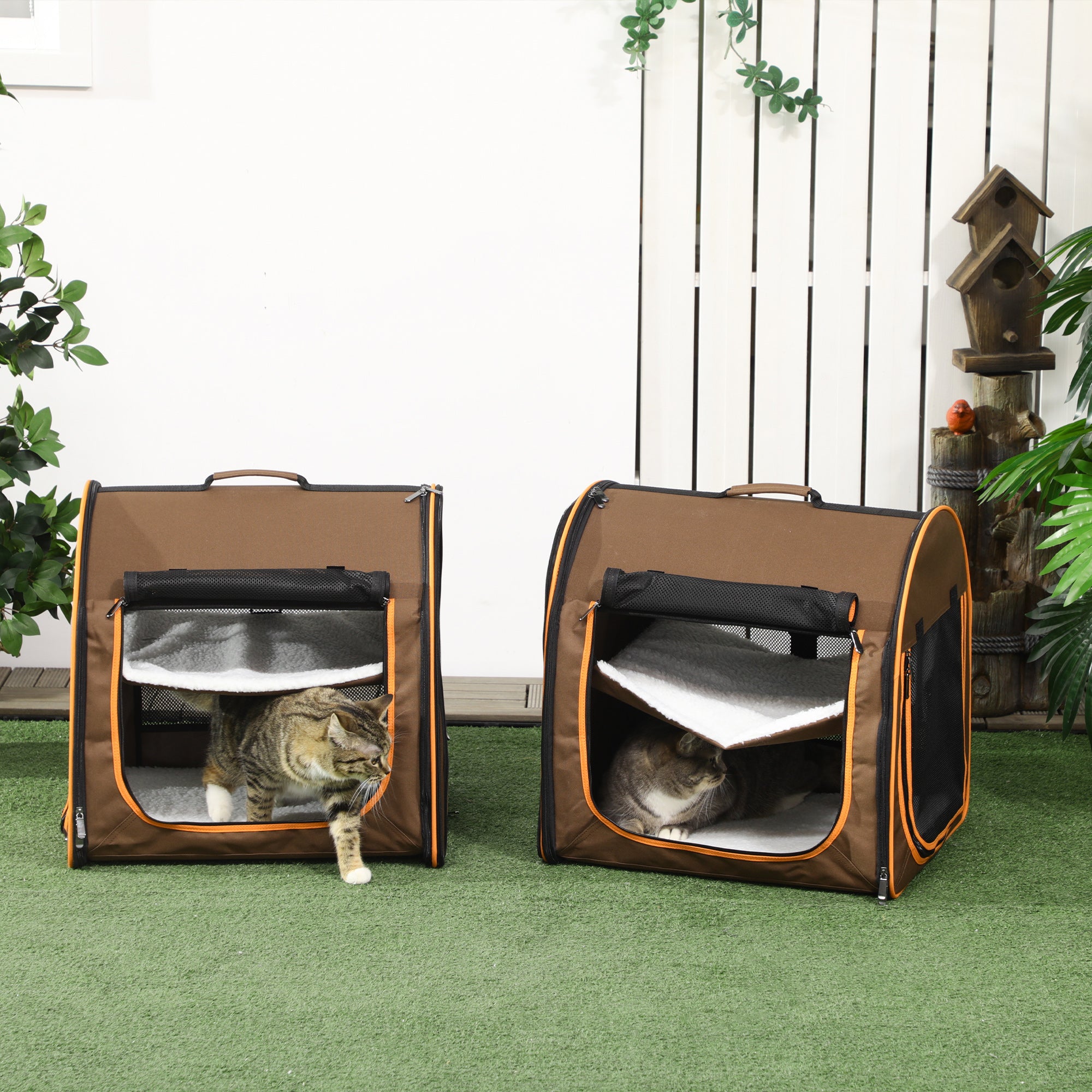 PawHut 39" Portable Soft-Sided Cat Carrier, Travel Pet Carrier with Divider, Two Compartments, Soft Cushions, & Storage Bag, Brown