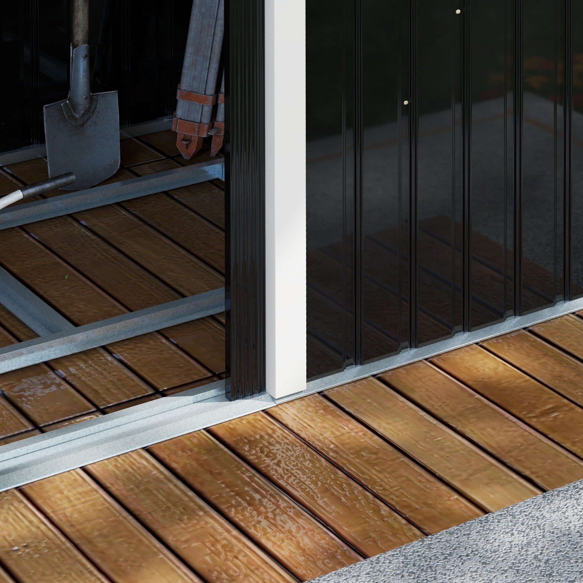 Outsunny 9' x 4' Metal Storage Shed, Garden Tool House with Foundation Kit, Double Sliding Doors, Air Vents for Backyard, Patio, Lawn, Dark Grey