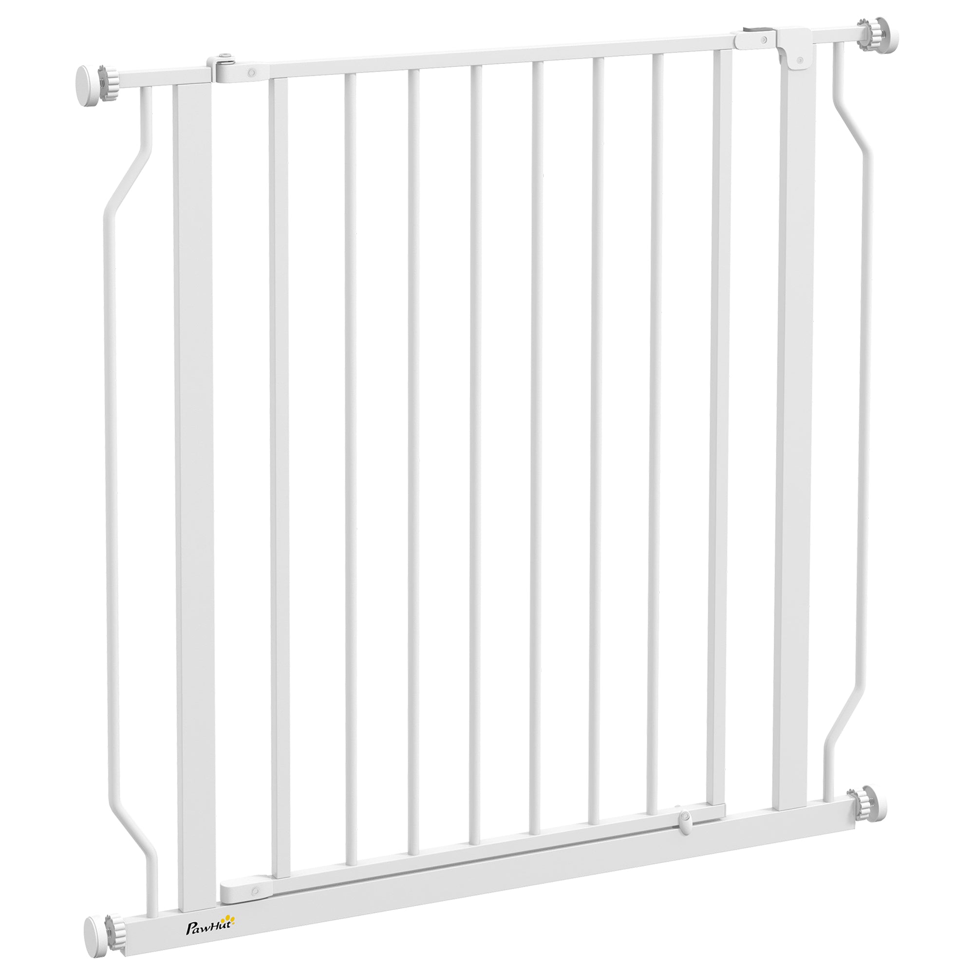 PawHut Dog Gate Wide Stair Gate w/ Door Pressure Fit Pets Barrier for Doorway, Hallway, 76H x 75-85W cm - White