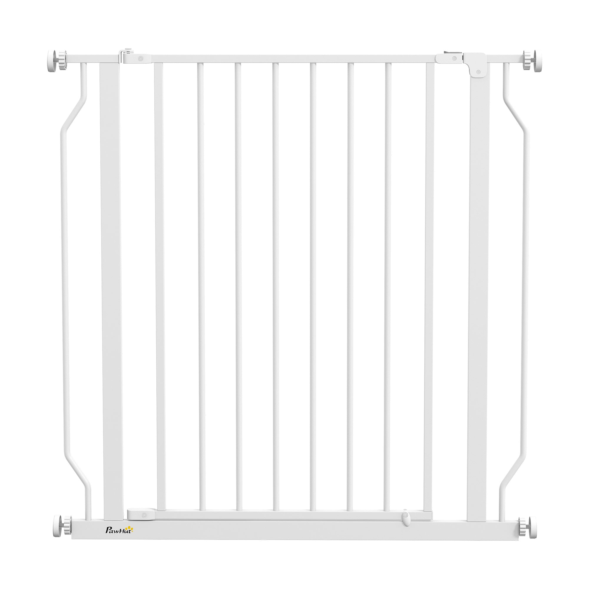 PawHut Dog Gate Wide Stair Gate w/ Door Pressure Fit Pets Barrier for Doorway, Hallway, 76H x 75-85W cm - White