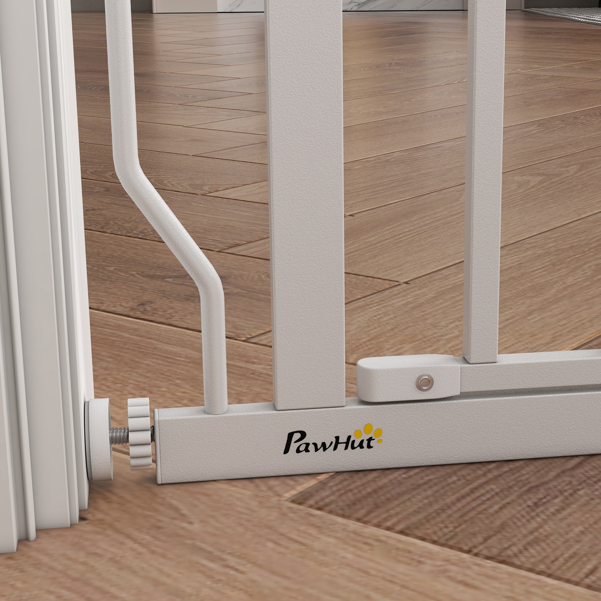 PawHut Dog Gate Wide Stair Gate w/ Door Pressure Fit Pets Barrier for Doorway, Hallway, 76H x 75-85W cm - White
