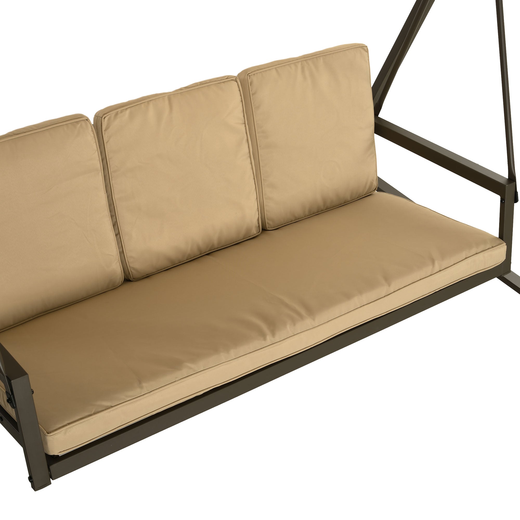 Outsunny 3 Seater Patio Swing Chair, Porch Swing with Adjustable Canopy, Removable Cushions and Steel Frame, Outdoor Swing Seat for Garden, Backyard, Lawn, Beige