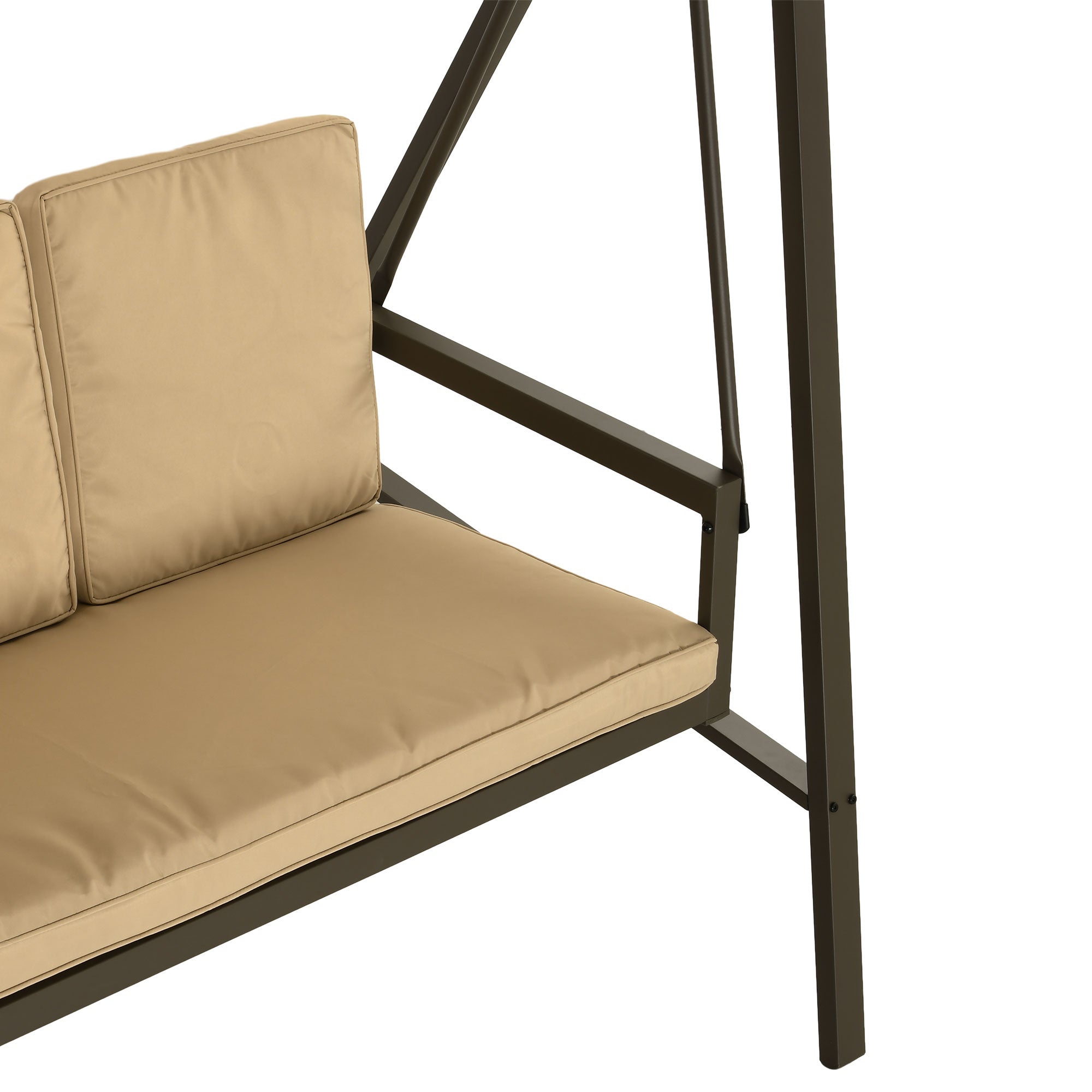 Outsunny 3 Seater Patio Swing Chair, Porch Swing with Adjustable Canopy, Removable Cushions and Steel Frame, Outdoor Swing Seat for Garden, Backyard, Lawn, Beige
