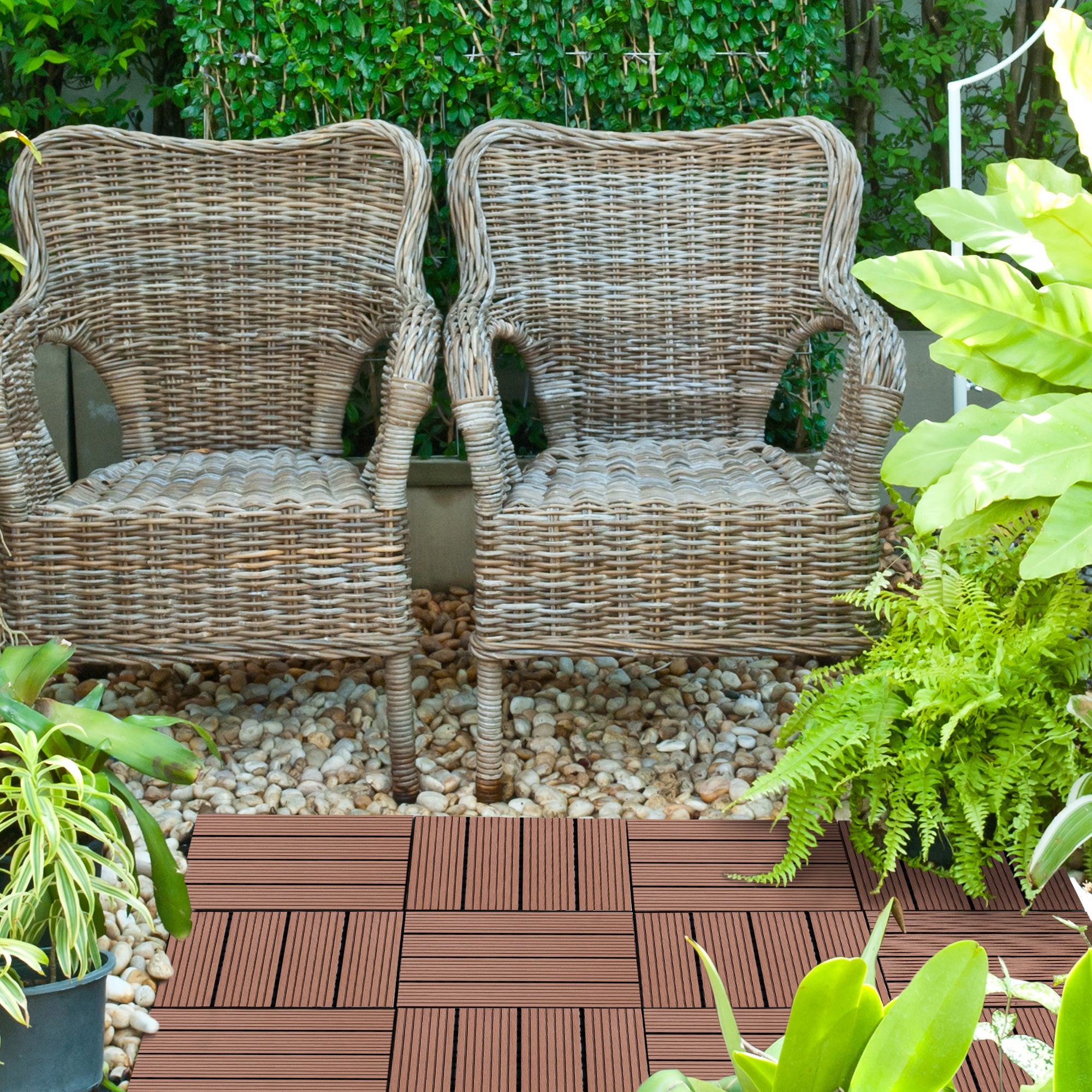 Outsunny 11 Pcs Plastic Interlocking Deck Tiles, 12