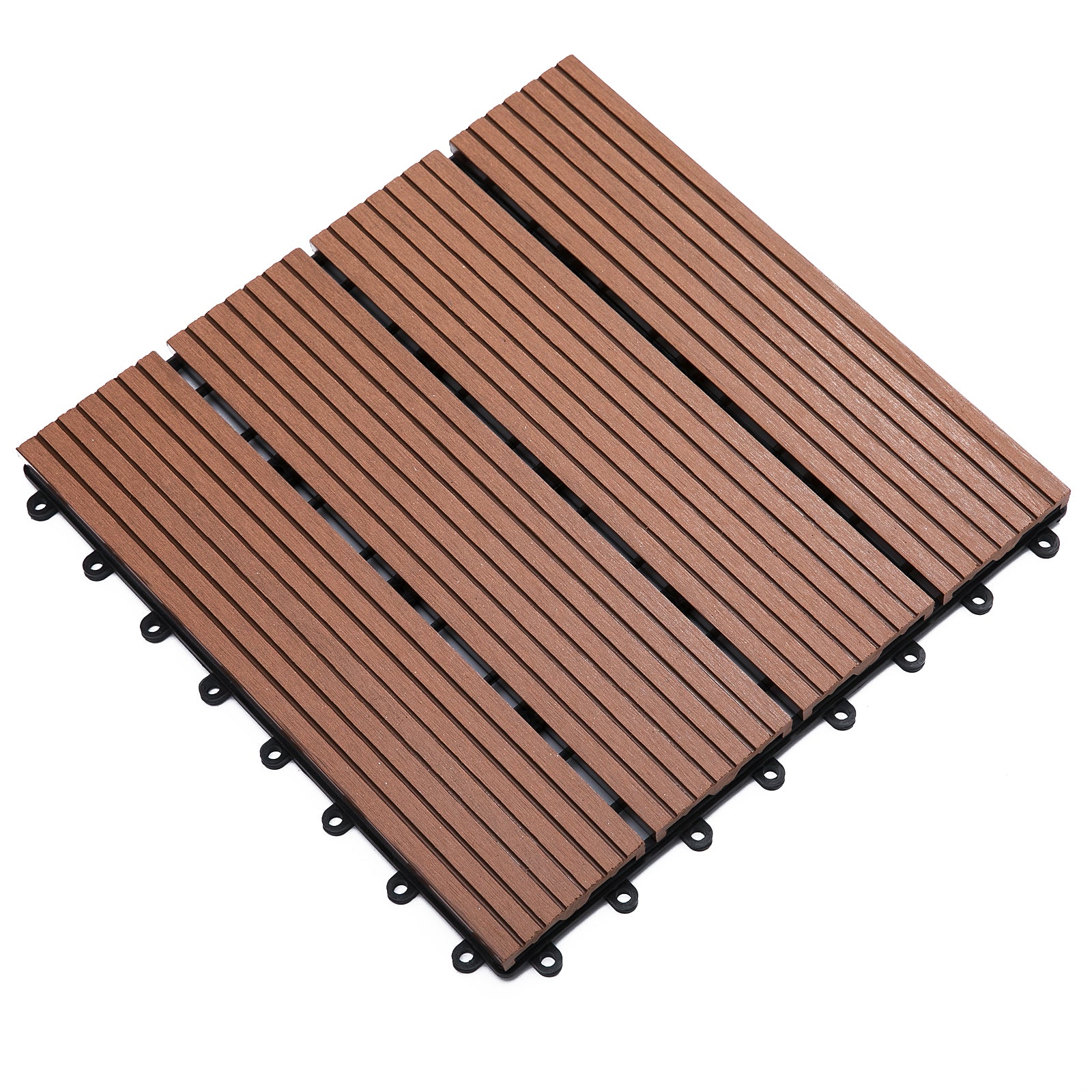 Outsunny 11 Pcs Plastic Interlocking Deck Tiles, 12" x 12" Non-slip Outdoor Flooring Tiles, 11 sq.ft. per Pack, All Weather for Indoor Outdoor Patio Balcony, Light Brown