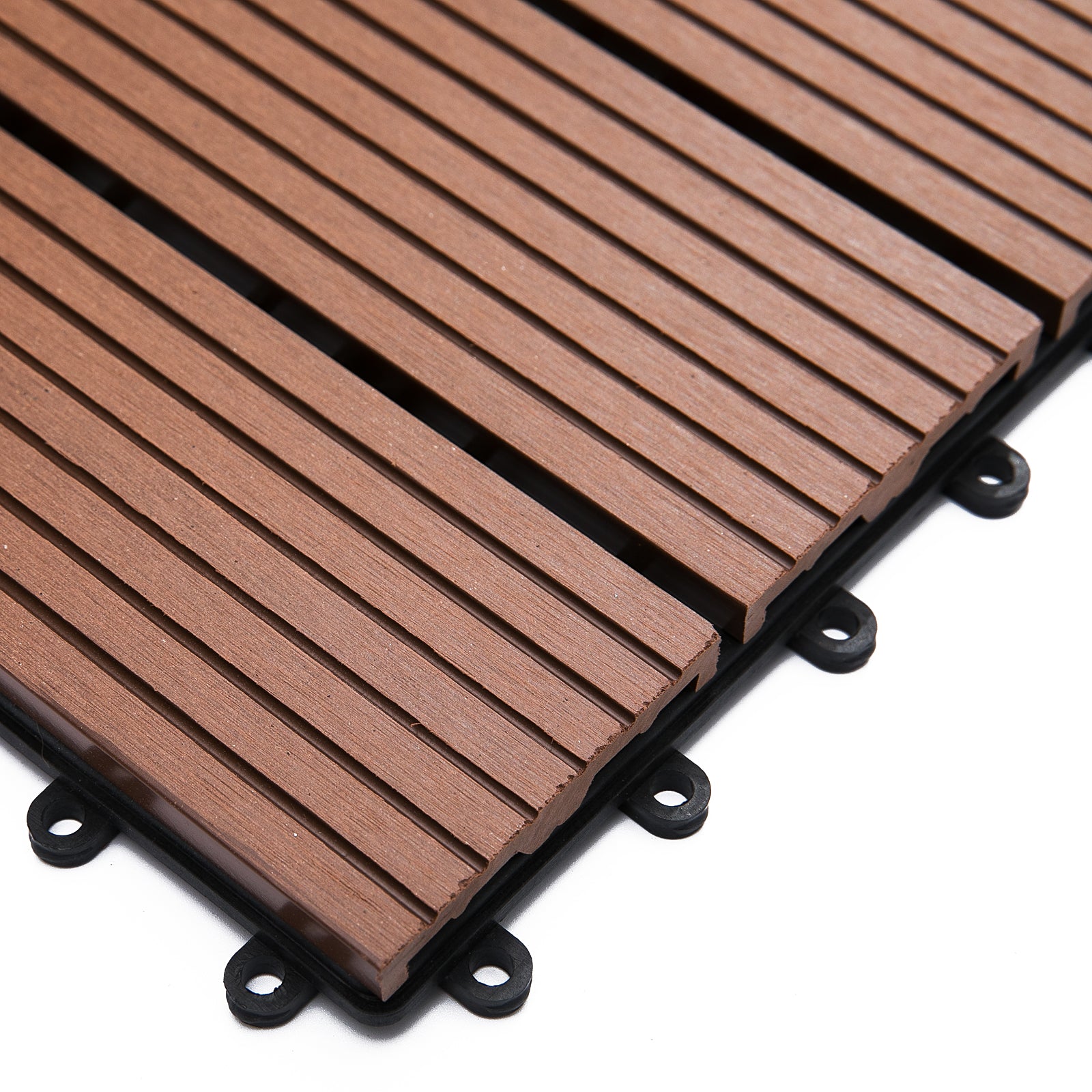 Outsunny 11 Pcs Plastic Interlocking Deck Tiles, 12" x 12" Non-slip Outdoor Flooring Tiles, 11 sq.ft. per Pack, All Weather for Indoor Outdoor Patio Balcony, Light Brown