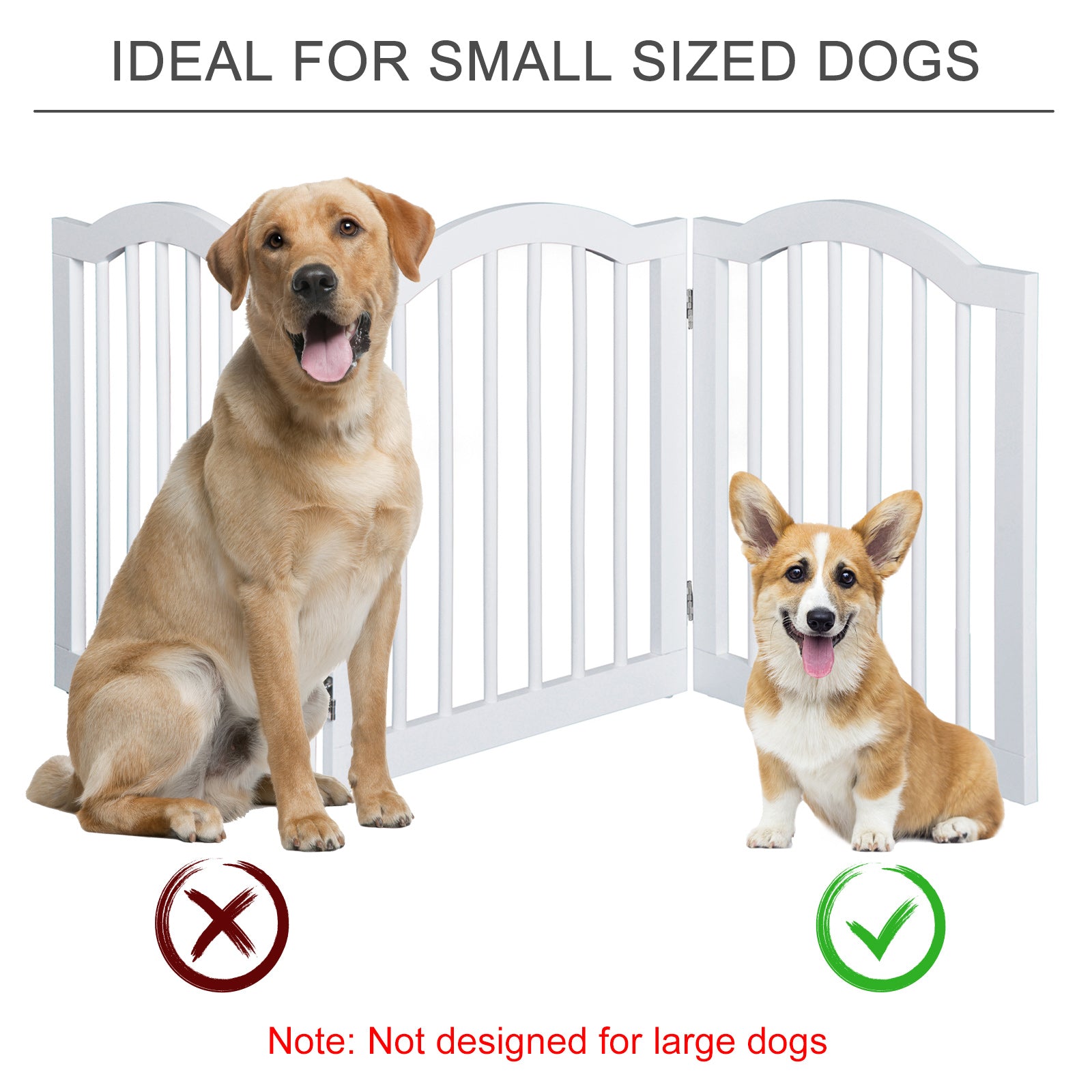 Pawhut Wooden Foldable Dog Gate Stepover Panel Pet Fence Freestanding Safety Barrier for the House, Doorway, Stairs(White)