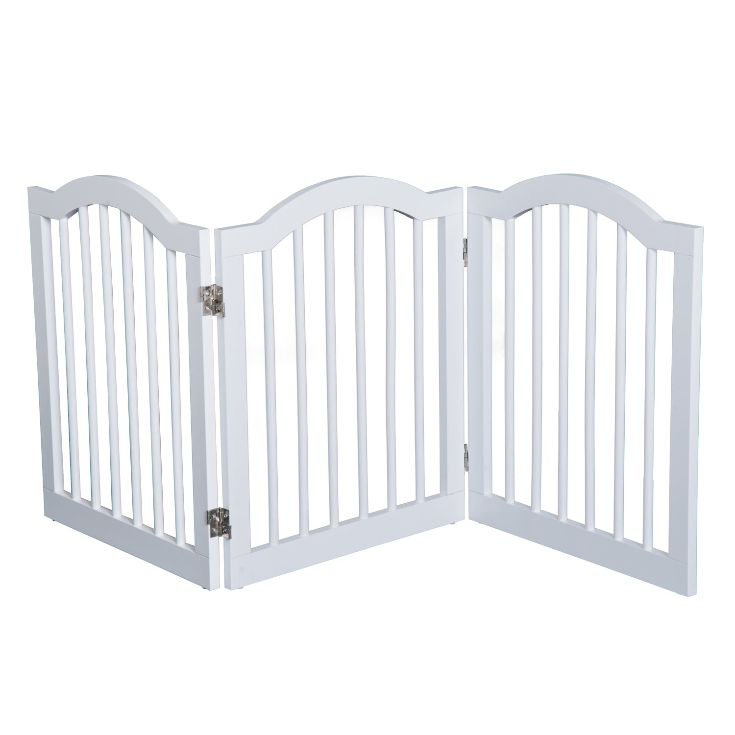 Pawhut Wooden Foldable Dog Gate Stepover Panel Pet Fence Freestanding Safety Barrier for the House, Doorway, Stairs(White)
