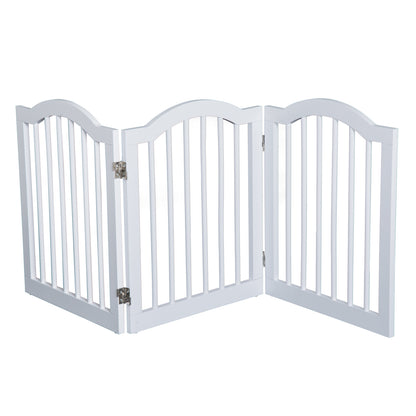 Pawhut Wooden Foldable Dog Gate Stepover Panel Pet Fence Freestanding Safety Barrier for the House, Doorway, Stairs(White)