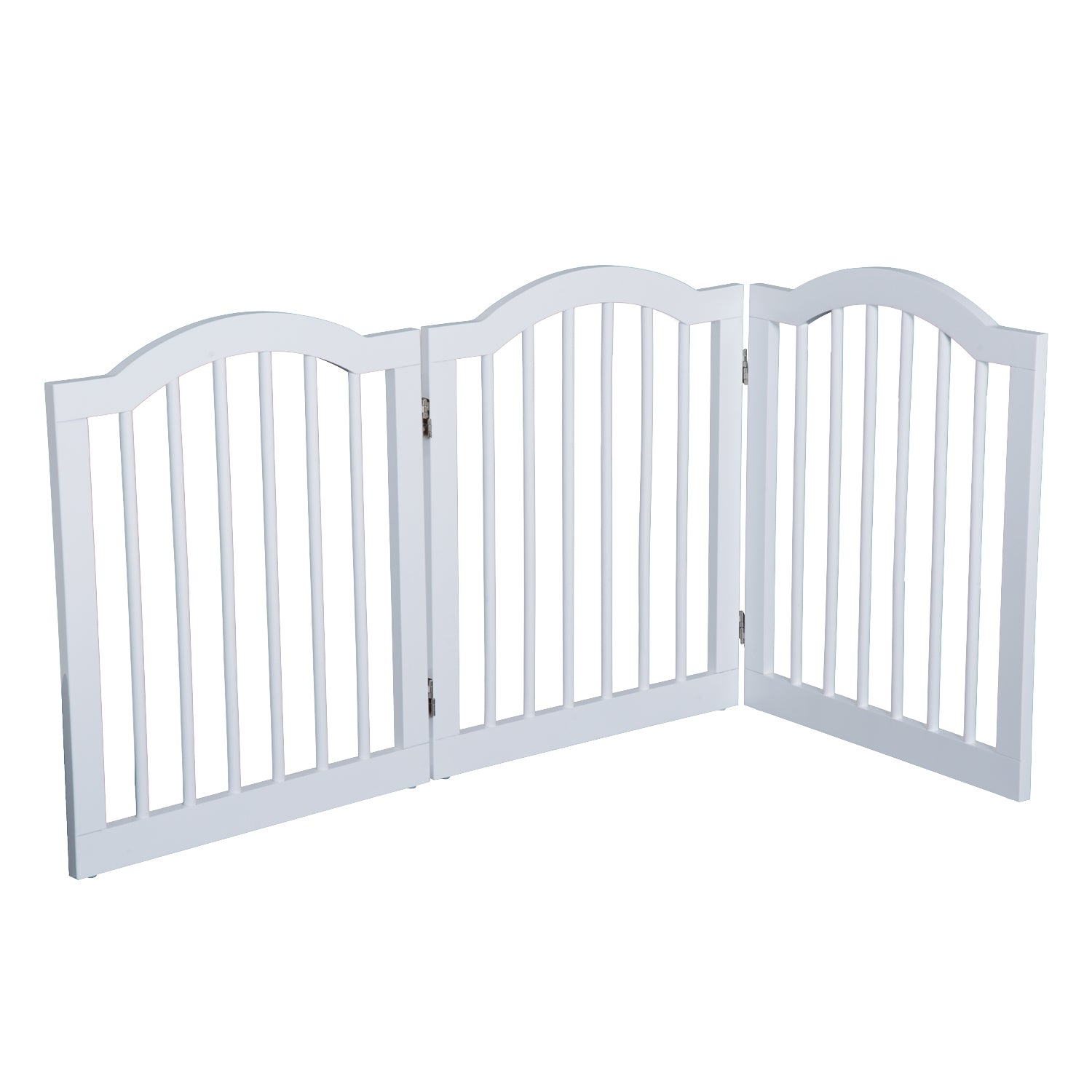 Pawhut Wooden Foldable Dog Gate Stepover Panel Pet Fence Freestanding Safety Barrier for the House, Doorway, Stairs(White)