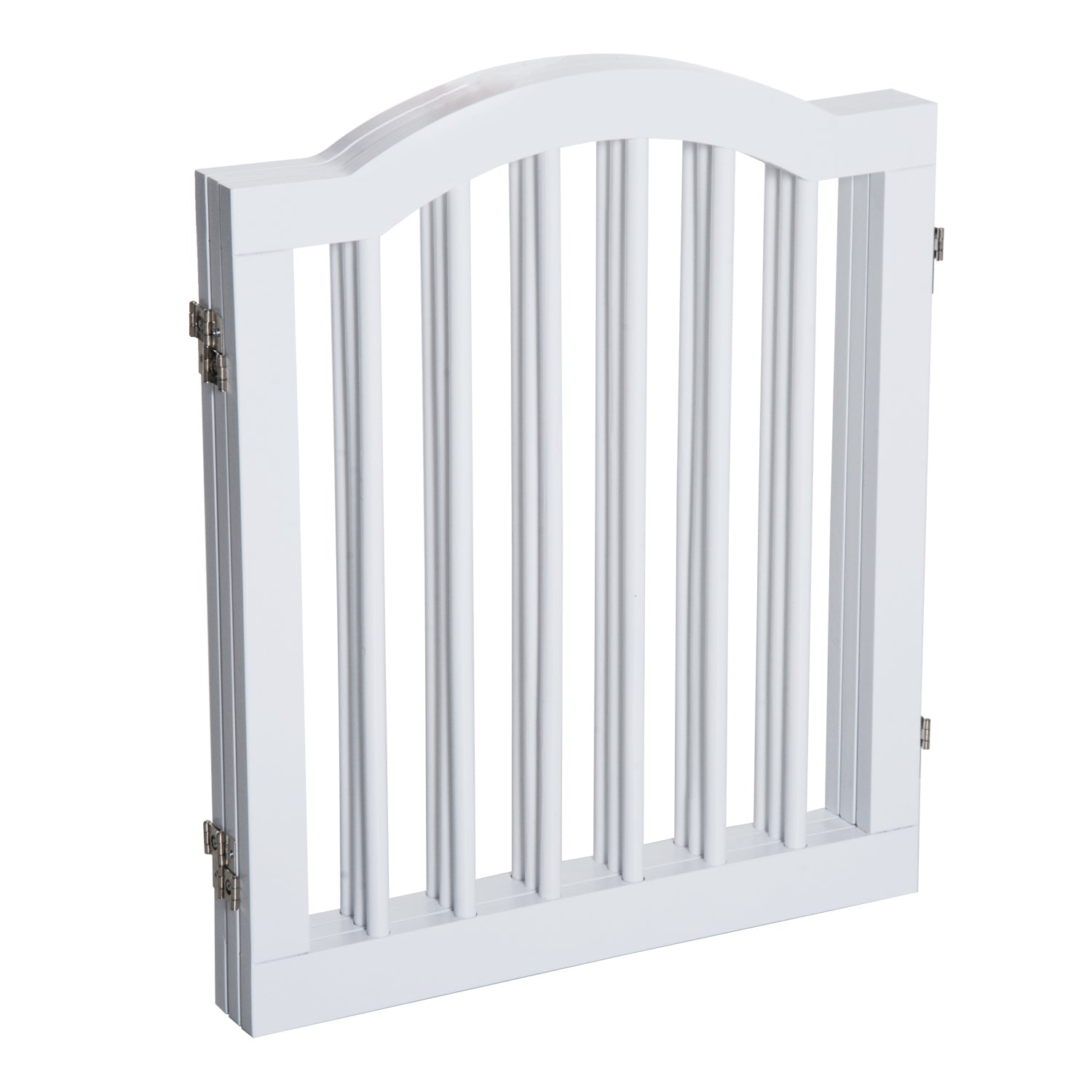 Pawhut Wooden Foldable Dog Gate Stepover Panel Pet Fence Freestanding Safety Barrier for the House, Doorway, Stairs(White)