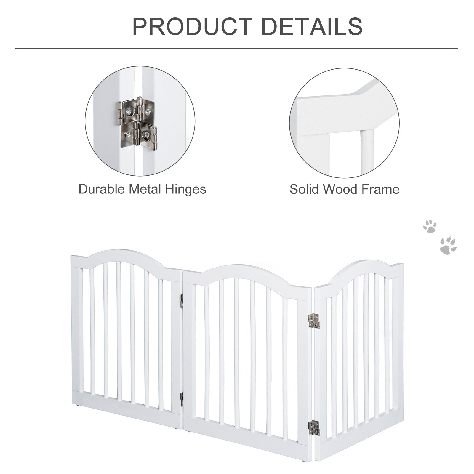 Pawhut Wooden Foldable Dog Gate Stepover Panel Pet Fence Freestanding Safety Barrier for the House, Doorway, Stairs(White)