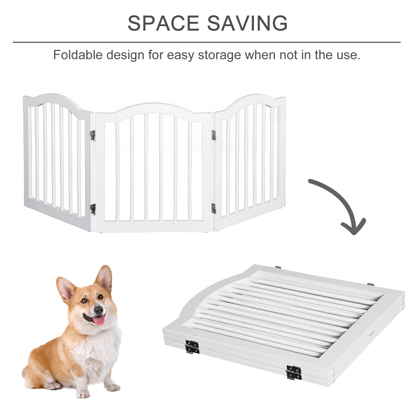 Pawhut Wooden Foldable Dog Gate Stepover Panel Pet Fence Freestanding Safety Barrier for the House, Doorway, Stairs(White)