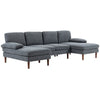 HOMCOM Sectional Sofa, 4 Seater Corner Sofa with Double Chaise Lounge, Modern U Shape Couch with Wooden Legs and Arms, Fabric Sofa for Living Room, Bedroom, Dark Grey