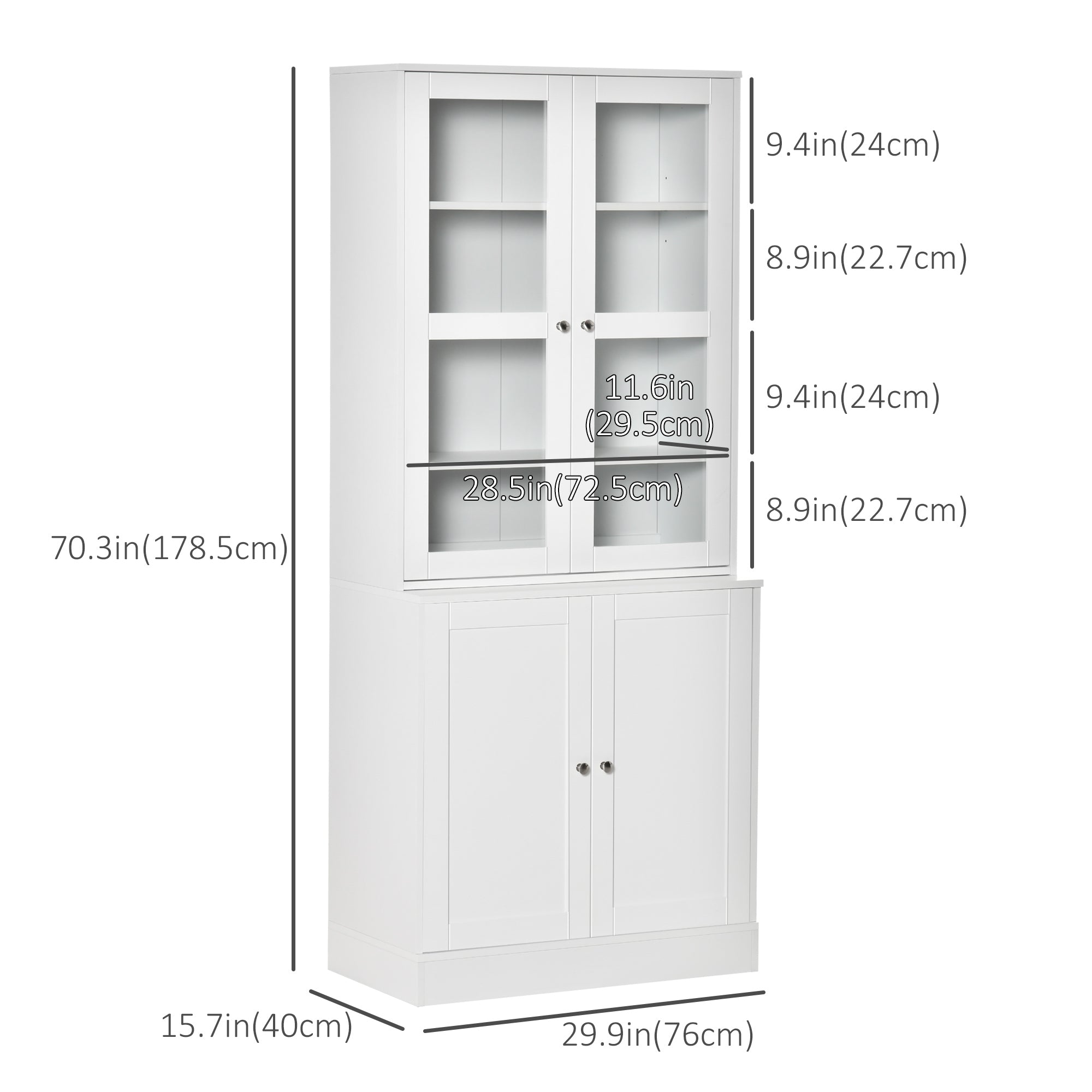 HOMCOM Bookcase Storage Cabinet with Doors, Modern Tall Bookshelf with 2 Adjustable Shelves, Display Unit for Study, Living Room, Home Office, White
