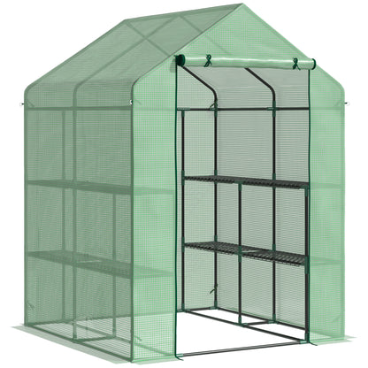 Outsunny 56" x 54" x 74" Walk-in Greenhouse Portable Garden Plant Flower Seed Warm House with 8 Shelves Outdoor Plant Growth Hot House PE Cover Green