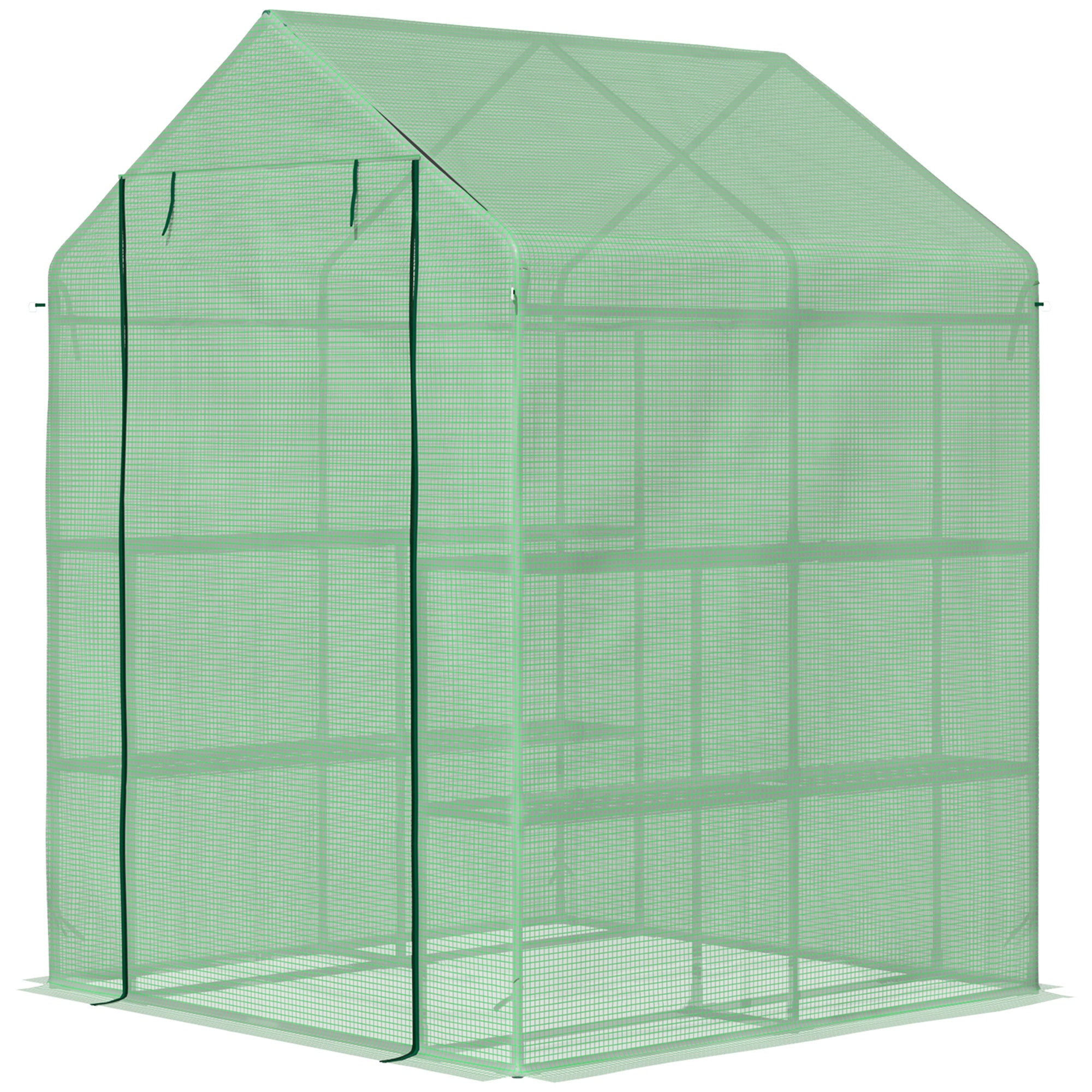 Outsunny 56" x 54" x 74" Walk-in Greenhouse Portable Garden Plant Flower Seed Warm House with 8 Shelves Outdoor Plant Growth Hot House PE Cover Green