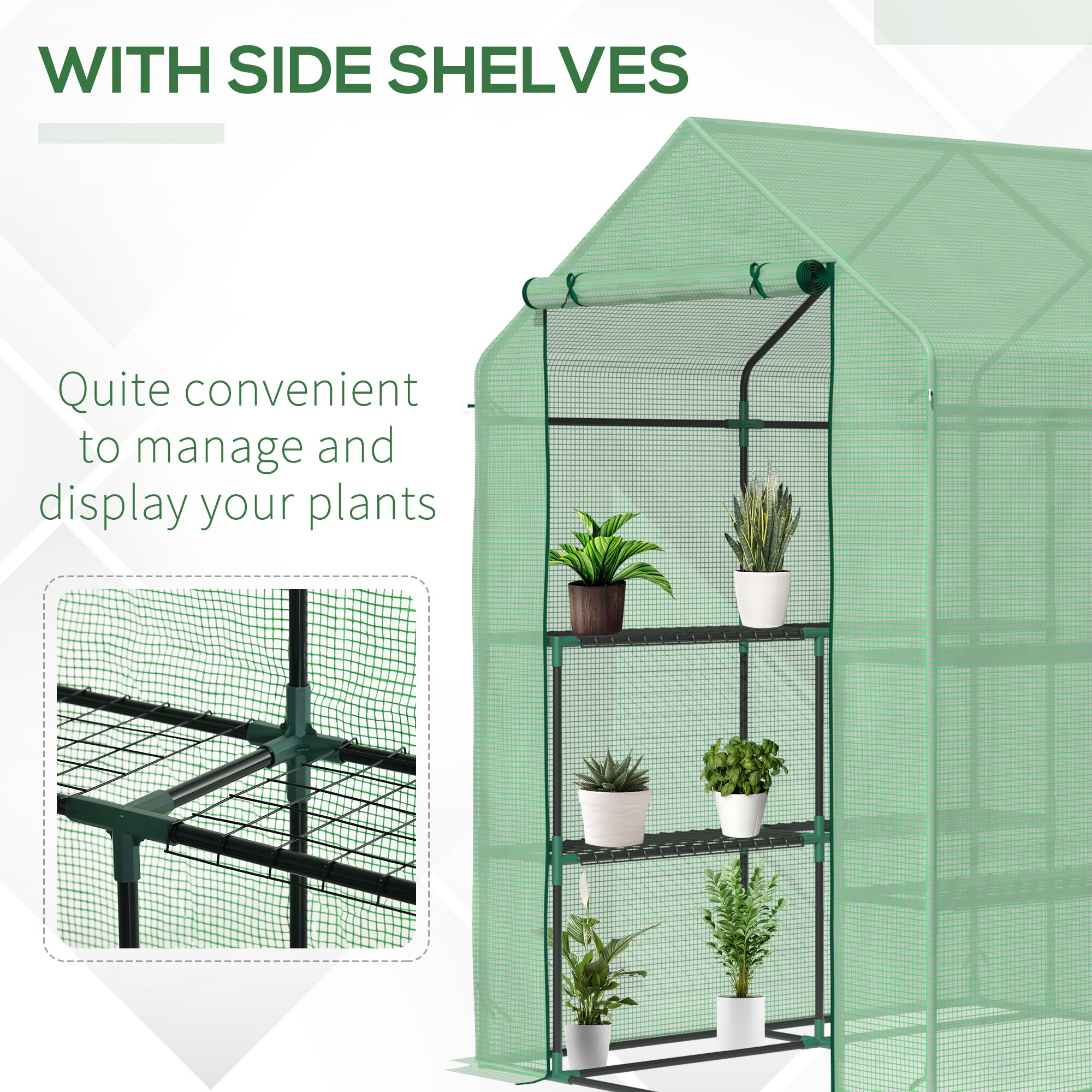 Outsunny 56" x 54" x 74" Walk-in Greenhouse Portable Garden Plant Flower Seed Warm House with 8 Shelves Outdoor Plant Growth Hot House PE Cover Green