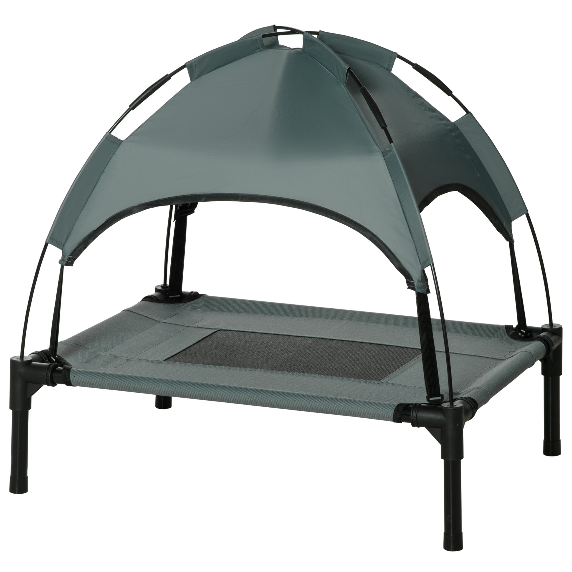 PawHut Raised Dog Bed Waterproof Elevated Pet Cot with Breathable Mesh UV Protection Canopy Grey, for Small Dogs, 61 x 46 x 62cm