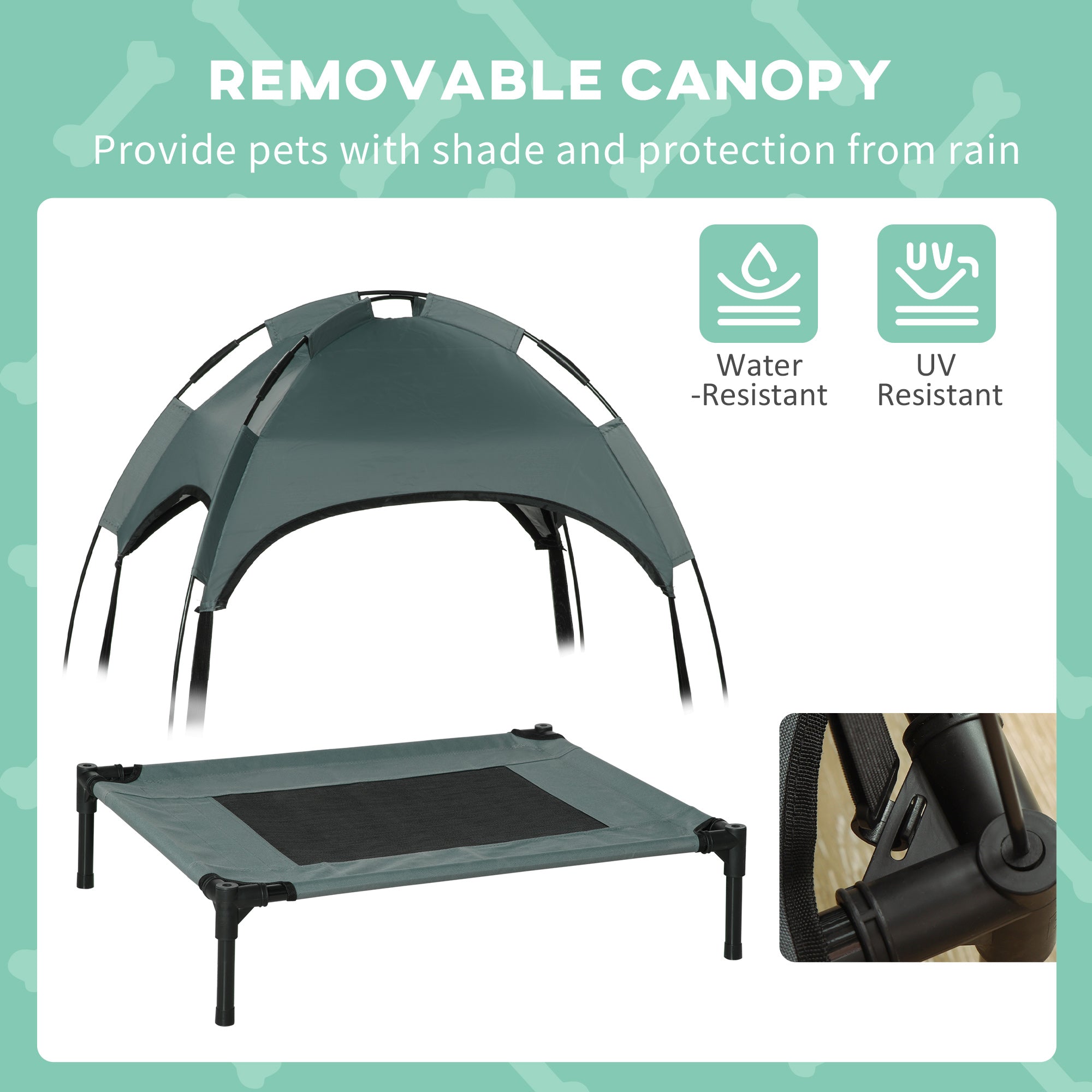 PawHut Elevated Dog Bed with Canopy, Portable Raised Dog Cot for S Sized Dogs, Indoor & Outdoor, 25" x 18" x 24", Grey