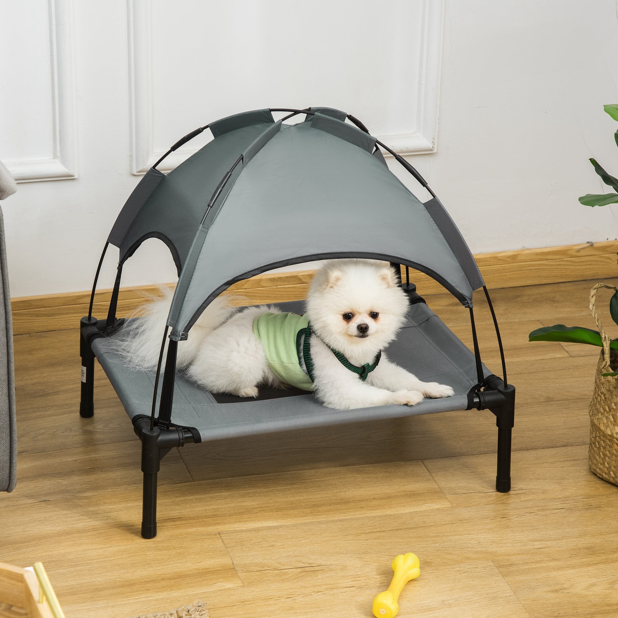 PawHut Elevated Dog Bed with Canopy, Portable Raised Dog Cot for S Sized Dogs, Indoor & Outdoor, 25