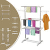 HOMCOM 3-Tier Clothes Drying Rack, Stainless Steel Laundry Rack with 2 Side Wings and 6 Castors, Collapsible Adjustable Clothes Airer for Indoor Outdoor, White
