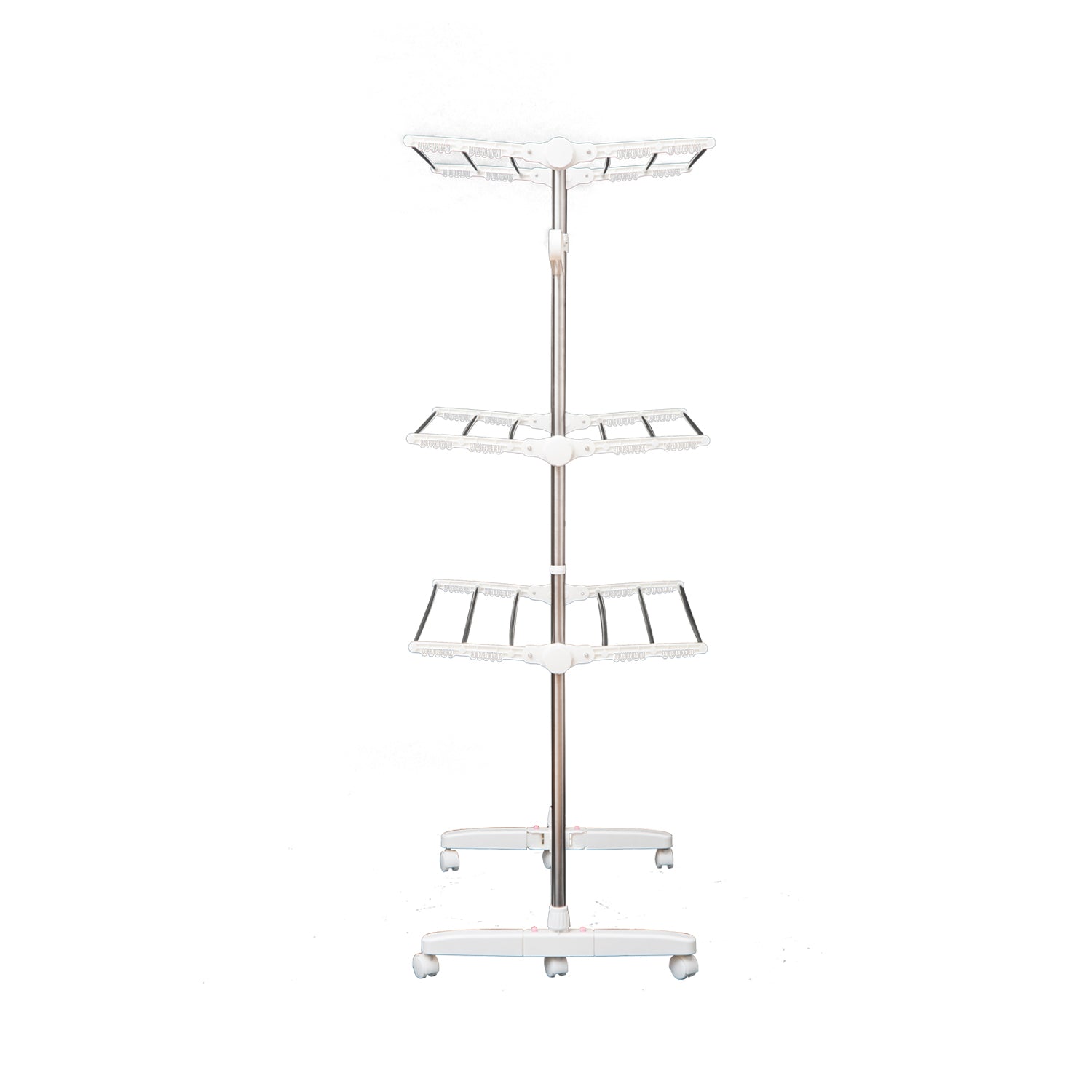 HOMCOM 3-Tier Clothes Drying Rack, Stainless Steel Laundry Rack with 2 Side Wings and 6 Castors, Collapsible Adjustable Clothes Airer for Indoor Outdoor, White