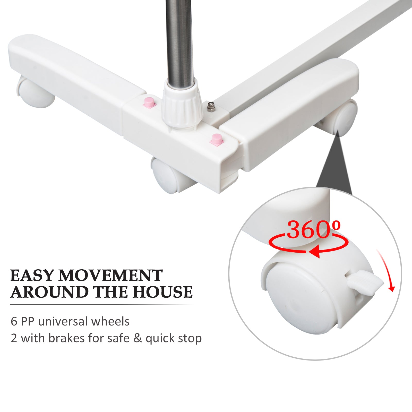 HOMCOM 3-Tier Clothes Drying Rack, Stainless Steel Laundry Rack with 2 Side Wings and 6 Castors, Collapsible Adjustable Clothes Airer for Indoor Outdoor, White