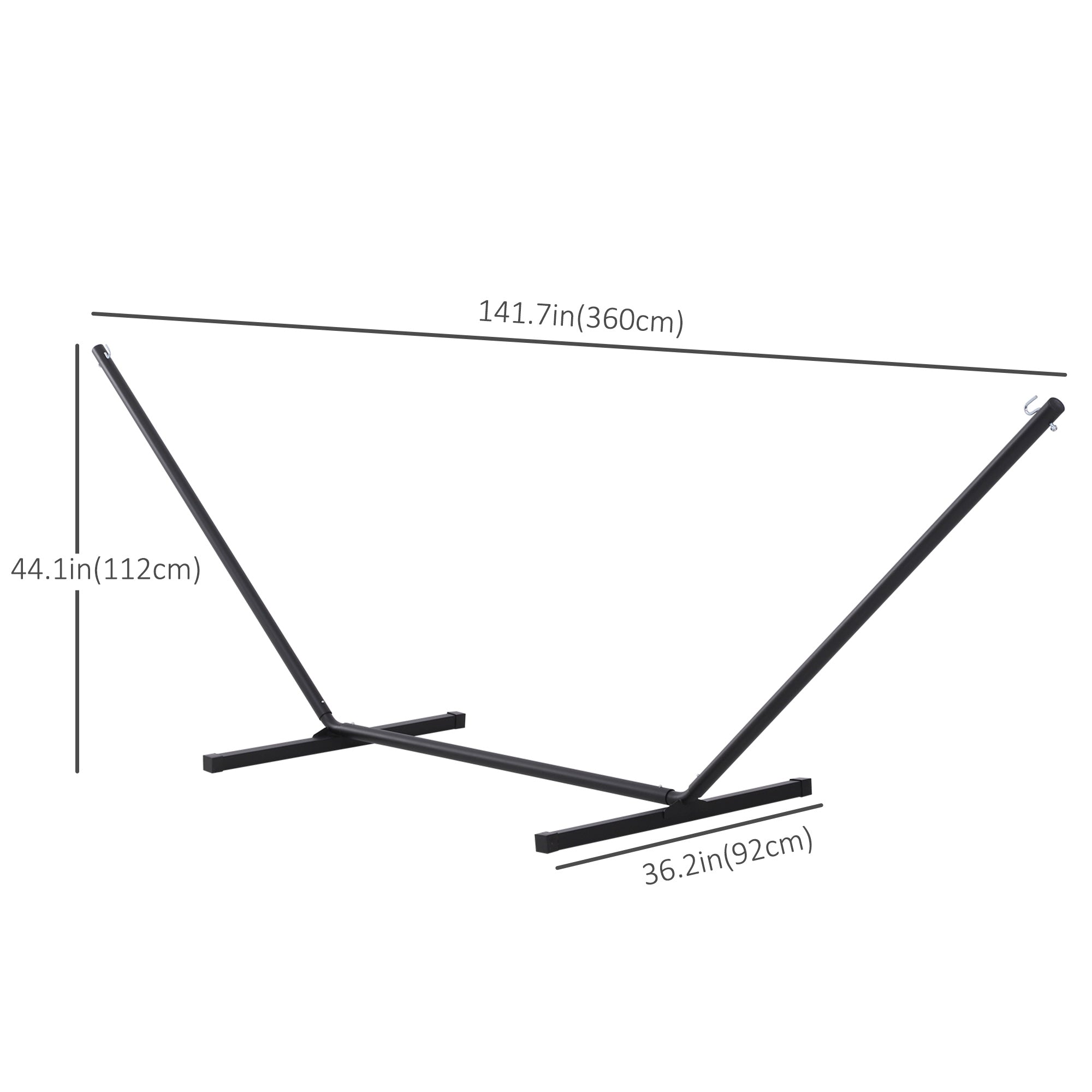 Outsunny 11.8'L Hammock Stand Extra Long Heavy Duty Straight Pole Day Bed Swing Metal Frame Simple Set Up Garden Outdoor Camping Picnic Use Black