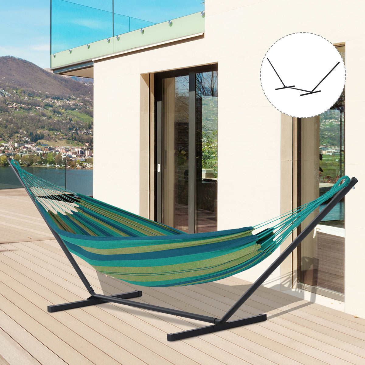 Outsunny 11.8'L Hammock Stand Extra Long Heavy Duty Straight Pole Day Bed Swing Metal Frame Simple Set Up Garden Outdoor Camping Picnic Use Black