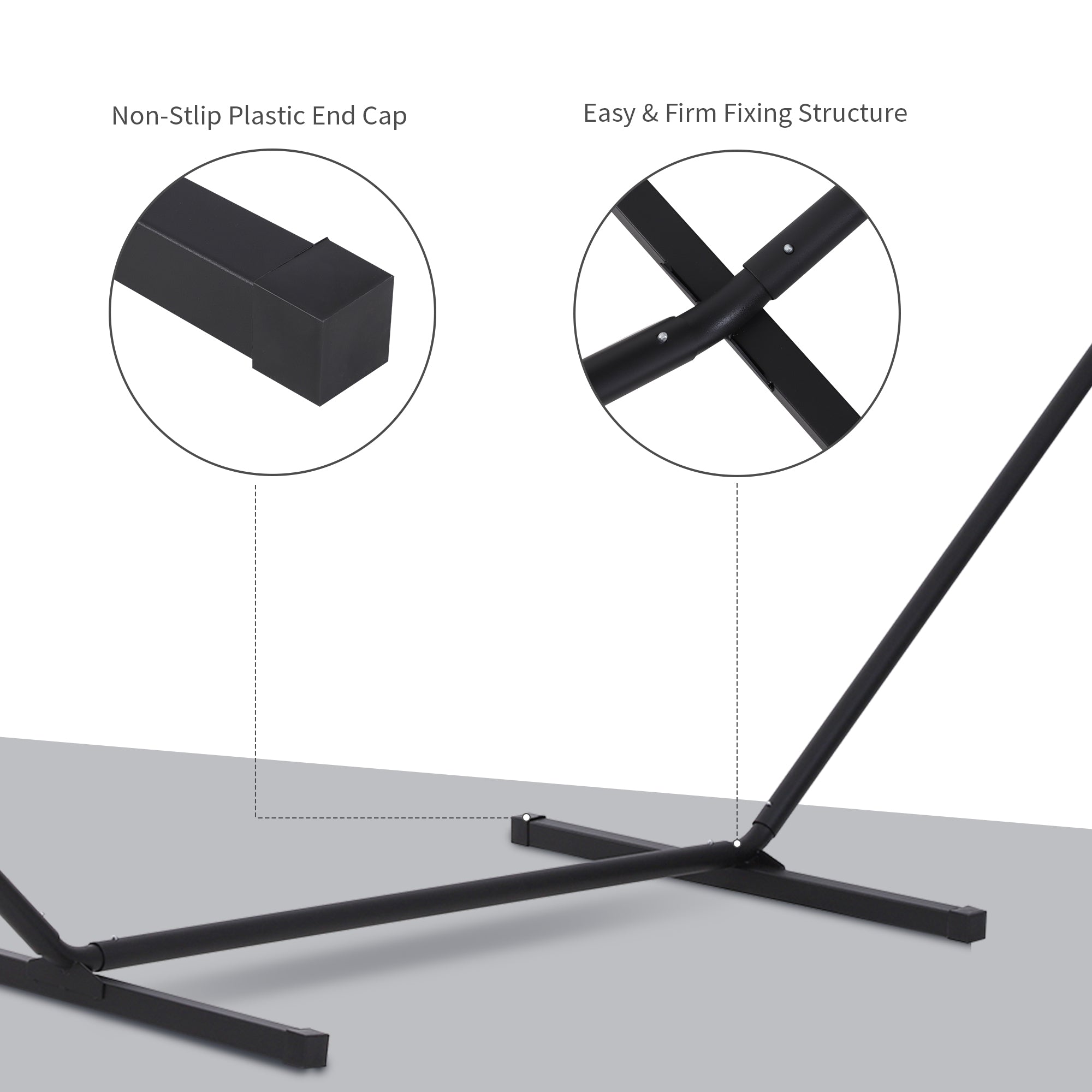 Outsunny 11.8'L Hammock Stand Extra Long Heavy Duty Straight Pole Day Bed Swing Metal Frame Simple Set Up Garden Outdoor Camping Picnic Use Black