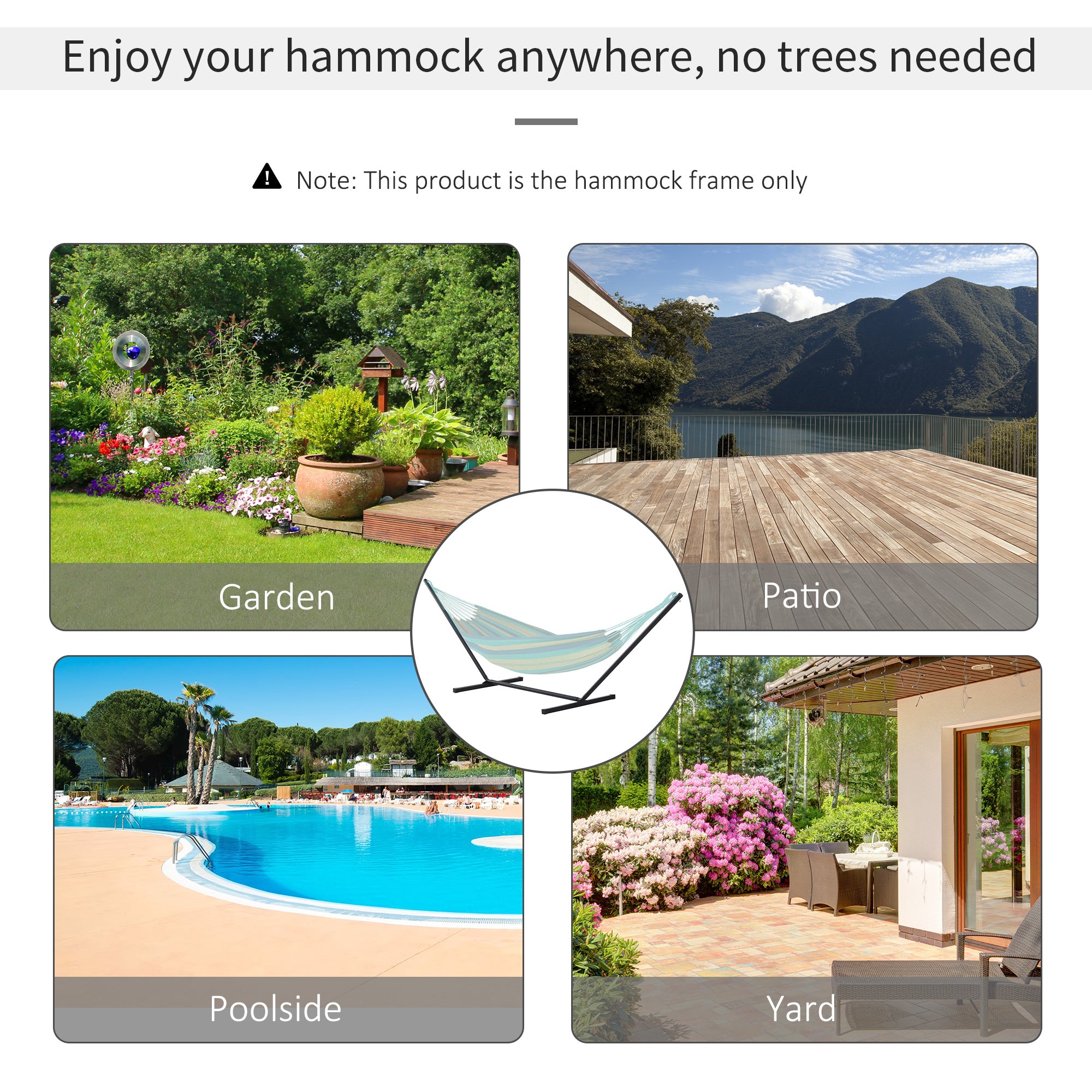 Outsunny 11.8'L Hammock Stand Extra Long Heavy Duty Straight Pole Day Bed Swing Metal Frame Simple Set Up Garden Outdoor Camping Picnic Use Black