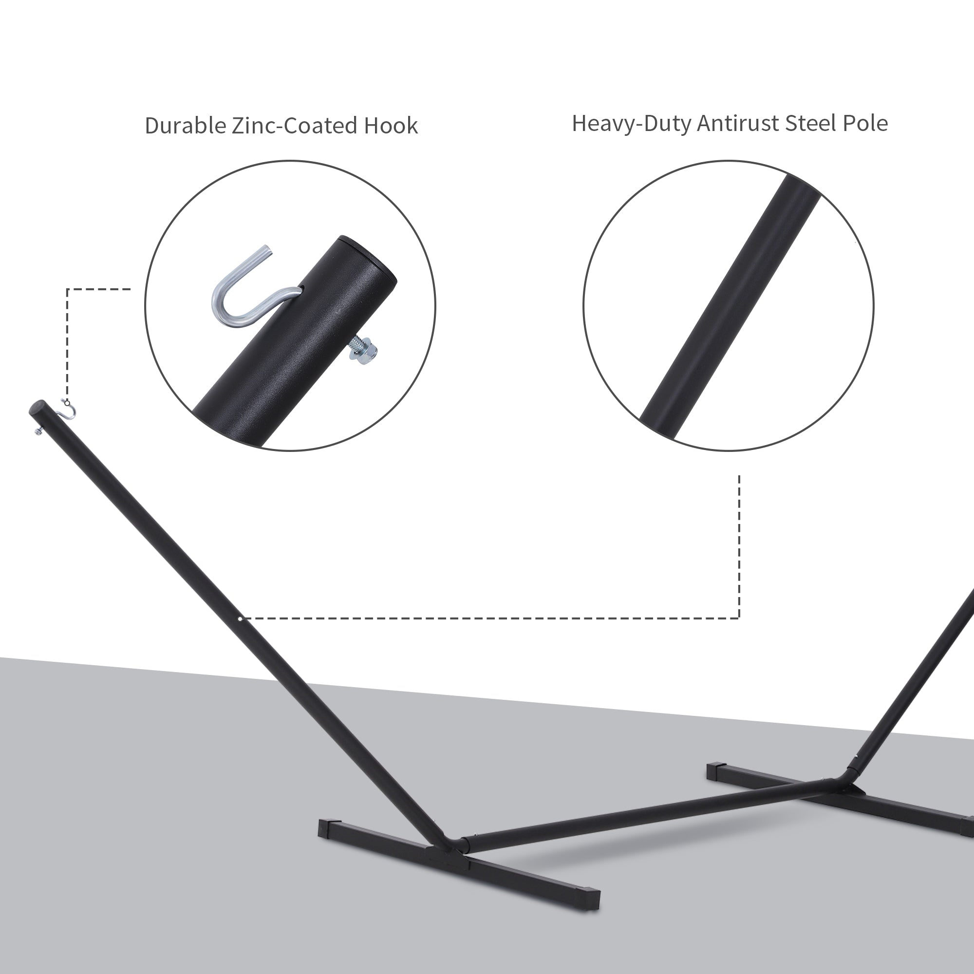 Outsunny 11.8'L Hammock Stand Extra Long Heavy Duty Straight Pole Day Bed Swing Metal Frame Simple Set Up Garden Outdoor Camping Picnic Use Black