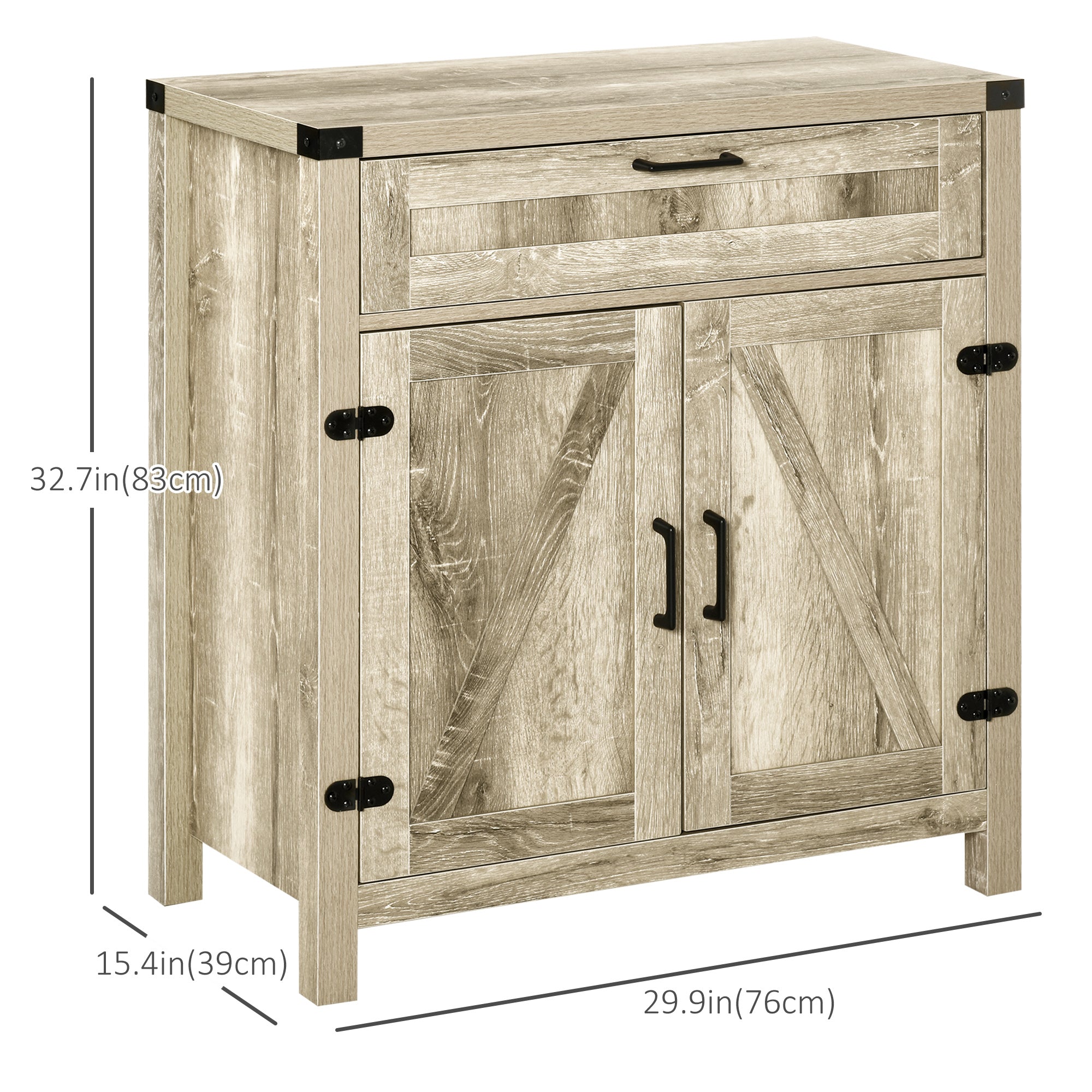 HOMCOM Sideboard Buffet Cabinet, Farmhouse Kitchen Storage Cabinet with Rustic Barn Door and Drawer, Oak