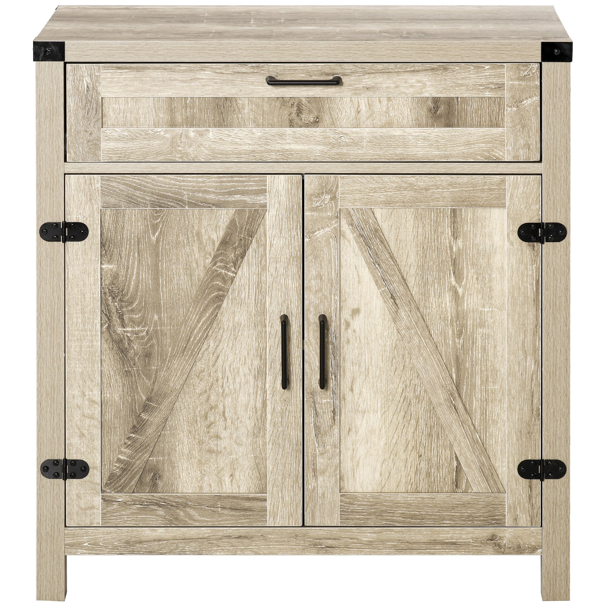 HOMCOM Sideboard Buffet Cabinet, Farmhouse Kitchen Storage Cabinet with Rustic Barn Door and Drawer, Oak
