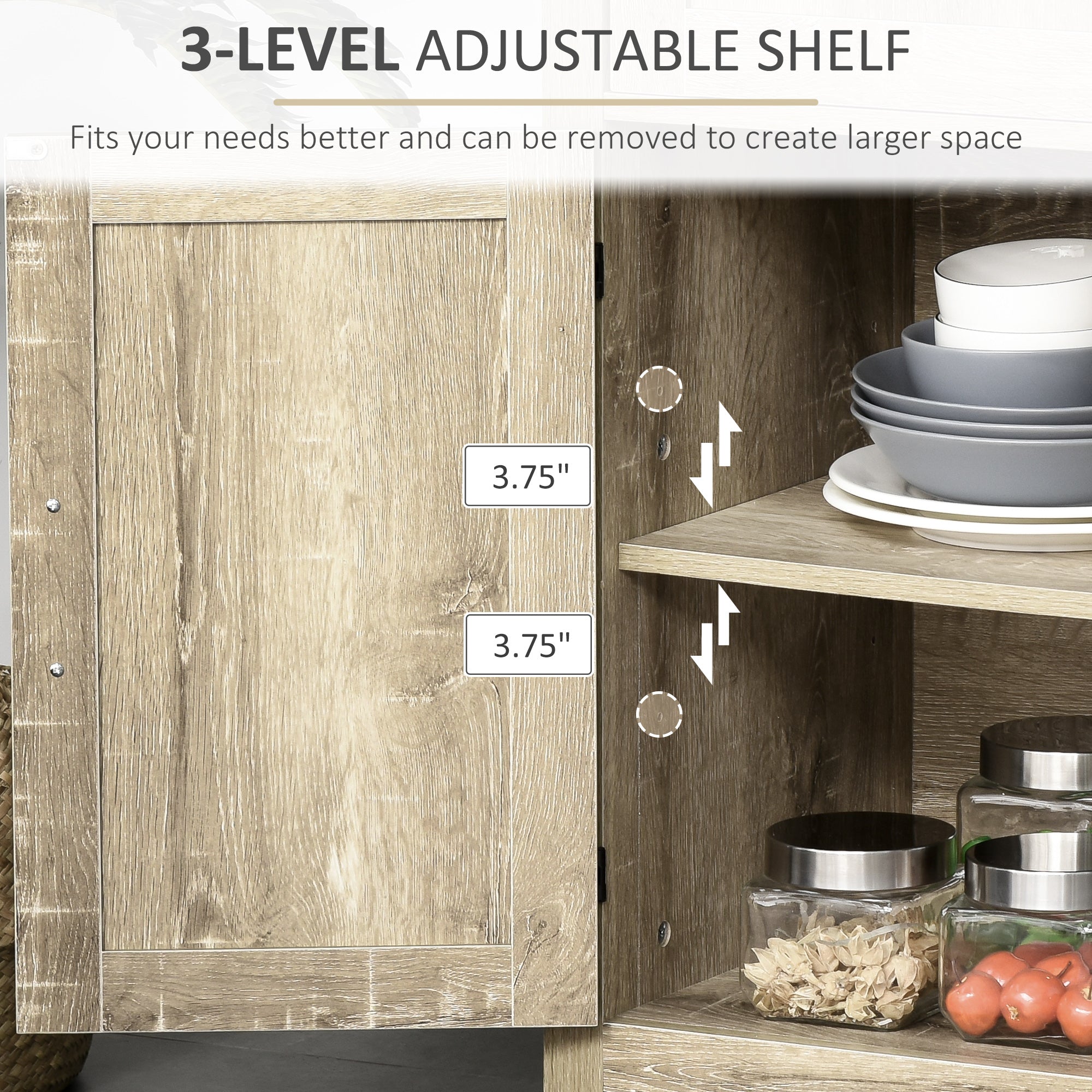 HOMCOM Sideboard Buffet Cabinet, Farmhouse Kitchen Storage Cabinet with Rustic Barn Door and Drawer, Oak