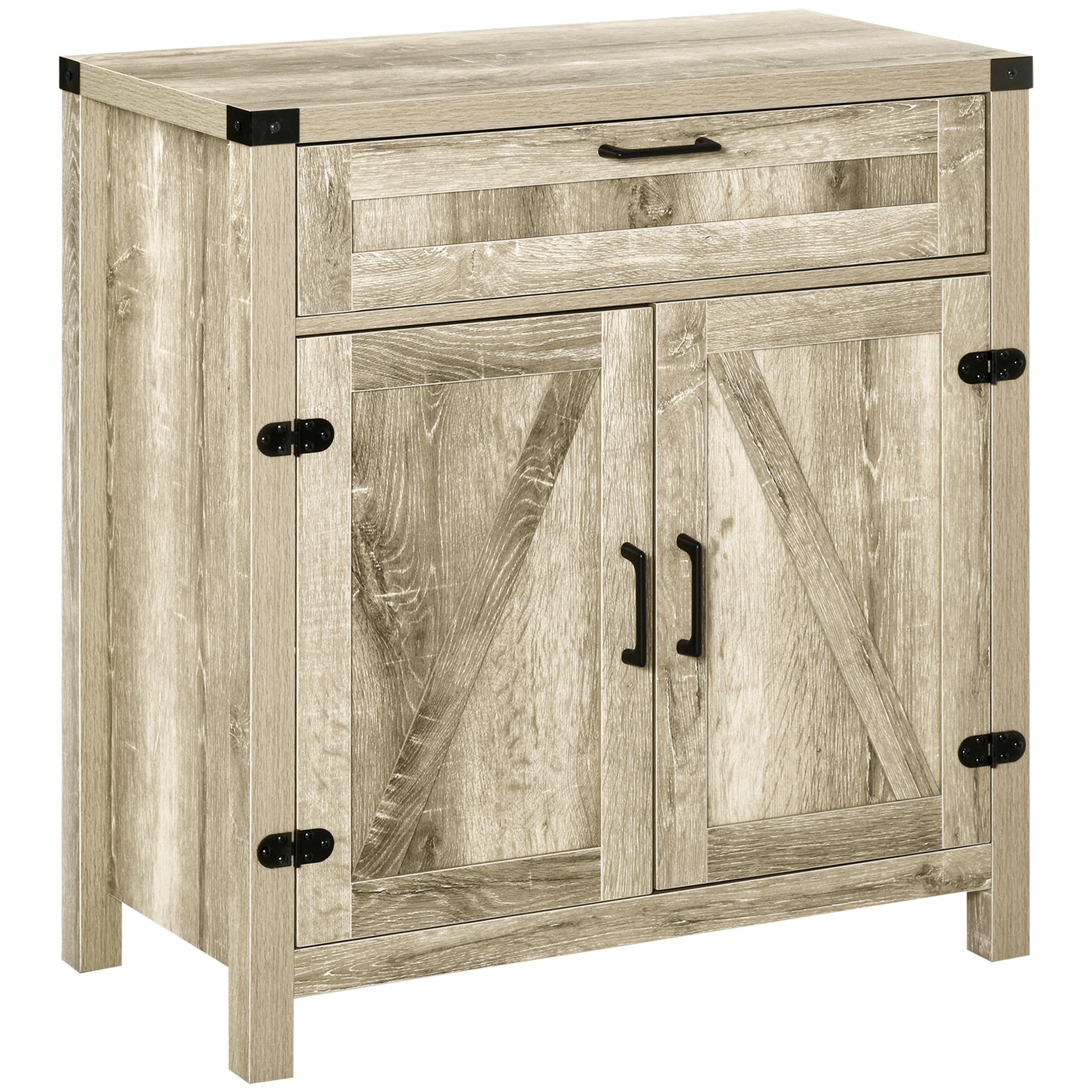 HOMCOM Sideboard Buffet Cabinet, Farmhouse Kitchen Storage Cabinet with Rustic Barn Door and Drawer, Oak