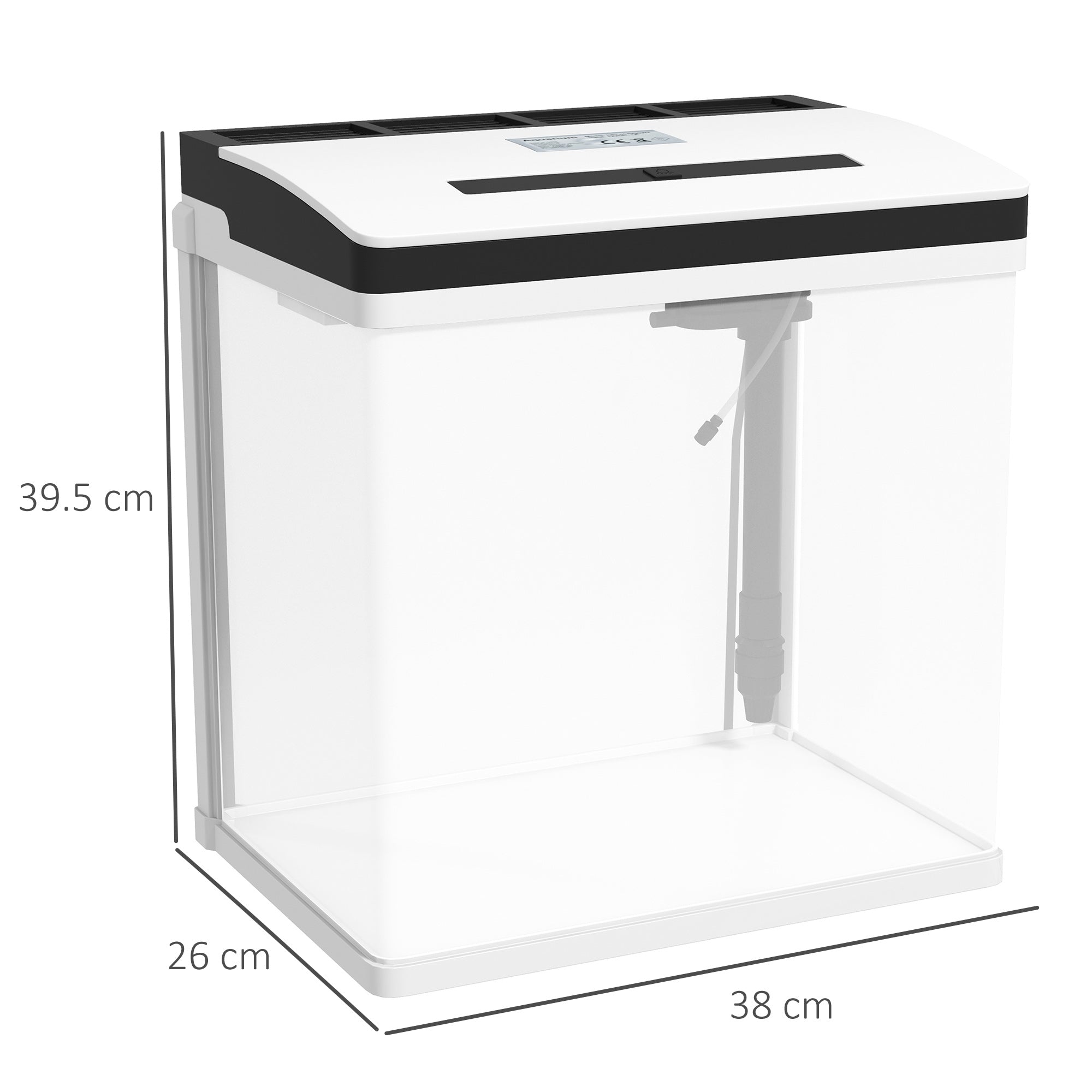 PawHut Aquarium, 28L Glass Fish Tank with Filter, LED Lighting, Water Pump, for Bettas, Guppies, Mini Parrot Fishes, Shrimp, Goldfish, 38 x 26 x 39.5cm