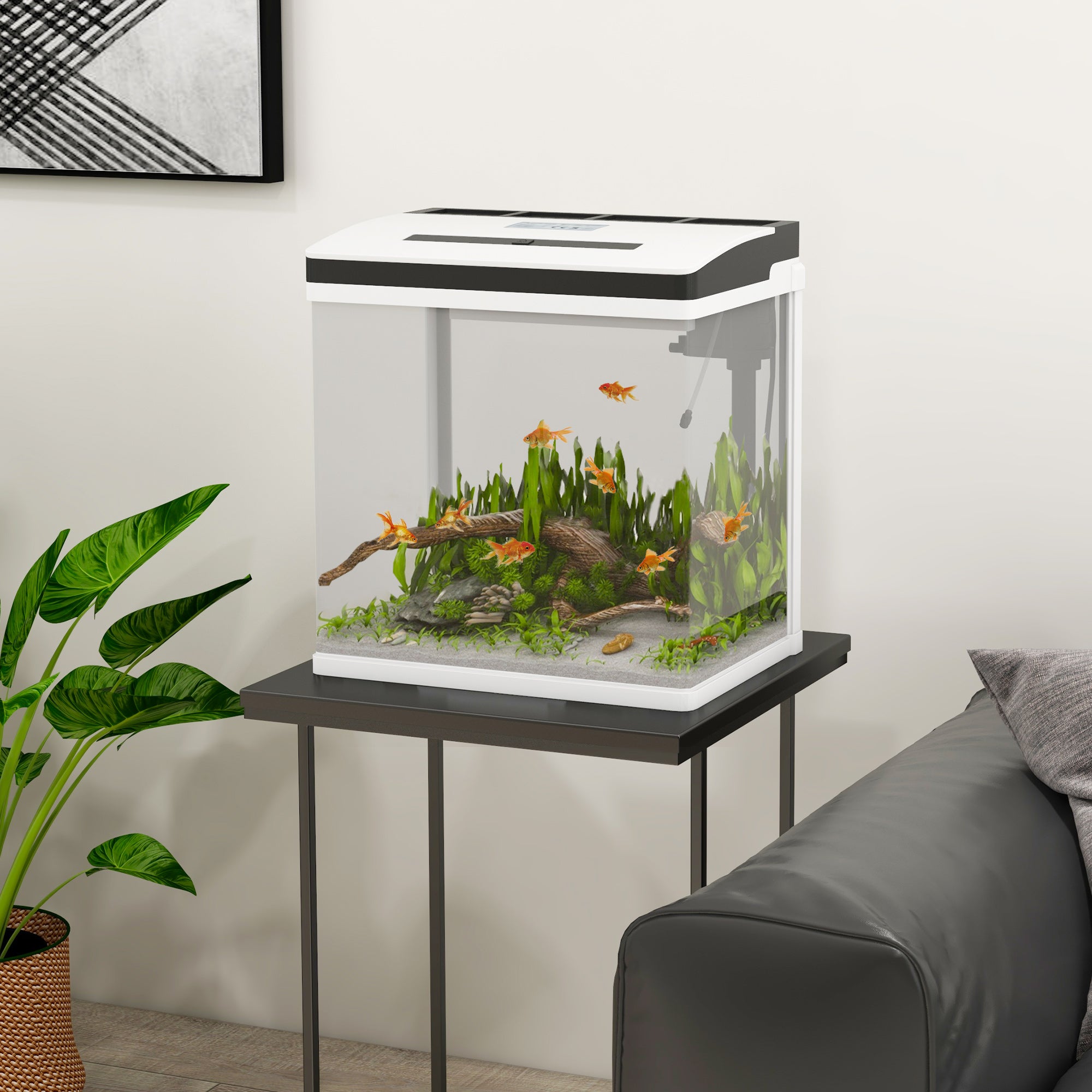 PawHut Aquarium, 28L Glass Fish Tank with Filter, LED Lighting, Water Pump, for Bettas, Guppies, Mini Parrot Fishes, Shrimp, Goldfish, 38 x 26 x 39.5cm