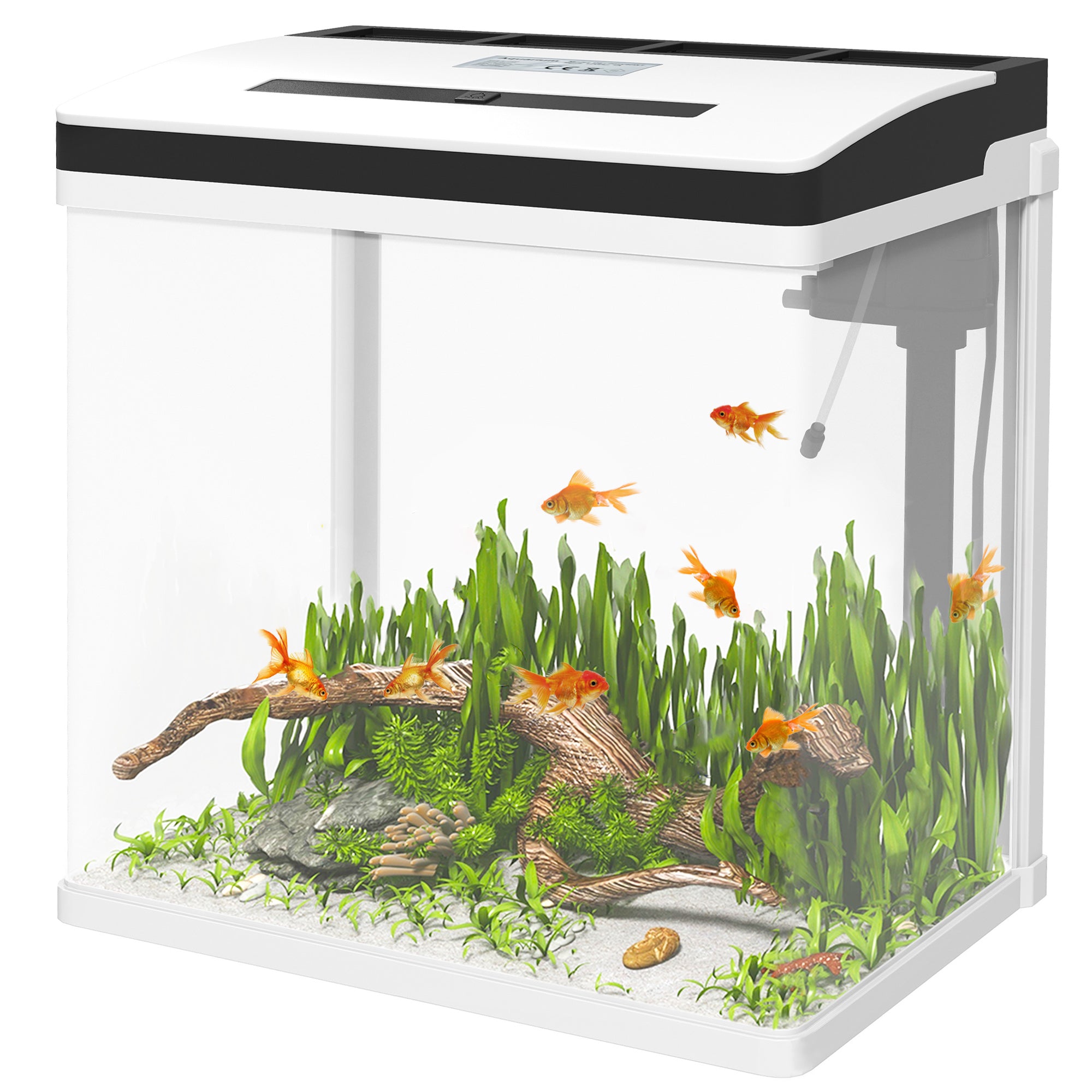 PawHut Aquarium, 28L Glass Fish Tank with Filter, LED Lighting, Water Pump, for Bettas, Guppies, Mini Parrot Fishes, Shrimp, Goldfish, 38 x 26 x 39.5cm