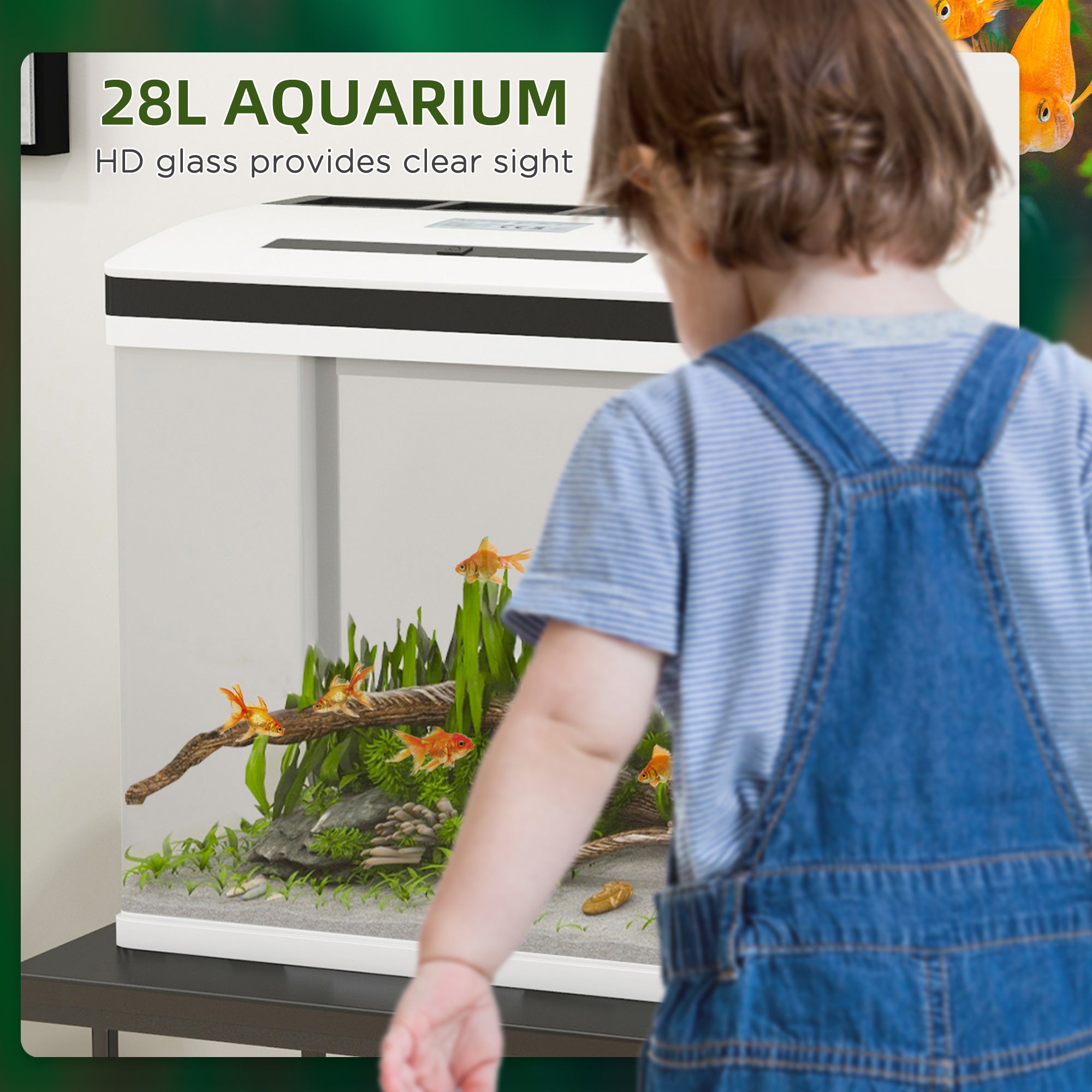 PawHut Aquarium, 28L Glass Fish Tank with Filter, LED Lighting, Water Pump, for Bettas, Guppies, Mini Parrot Fishes, Shrimp, Goldfish, 38 x 26 x 39.5cm