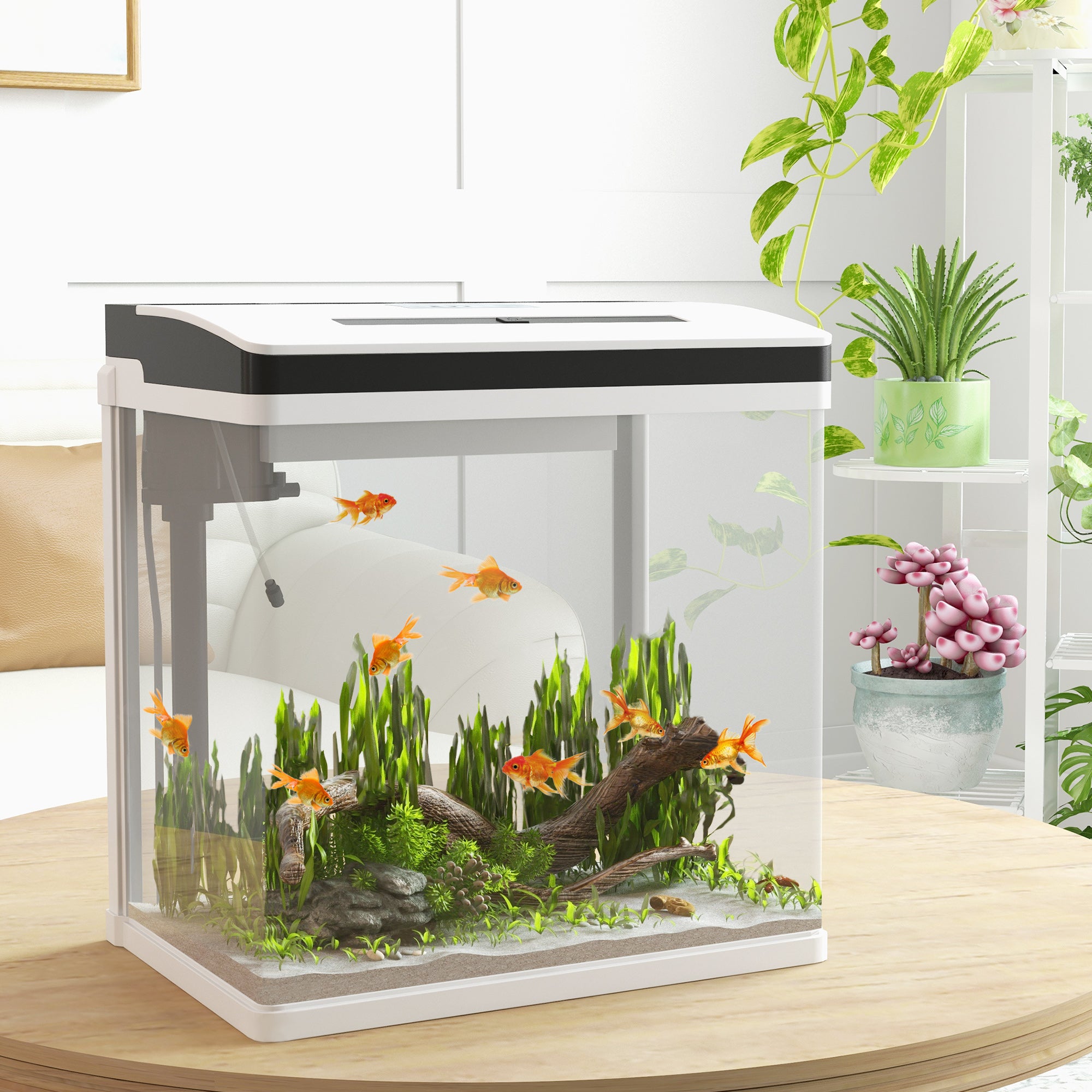 PawHut Aquarium, 28L Glass Fish Tank with Filter, LED Lighting, Water Pump, for Bettas, Guppies, Mini Parrot Fishes, Shrimp, Goldfish, 38 x 26 x 39.5cm