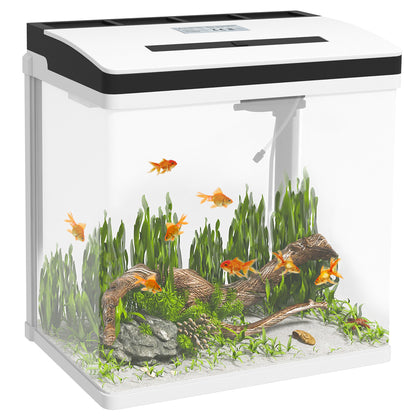 PawHut Aquarium, 28L Glass Fish Tank with Filter, LED Lighting, Water Pump, for Bettas, Guppies, Mini Parrot Fishes, Shrimp, Goldfish, 38 x 26 x 39.5cm