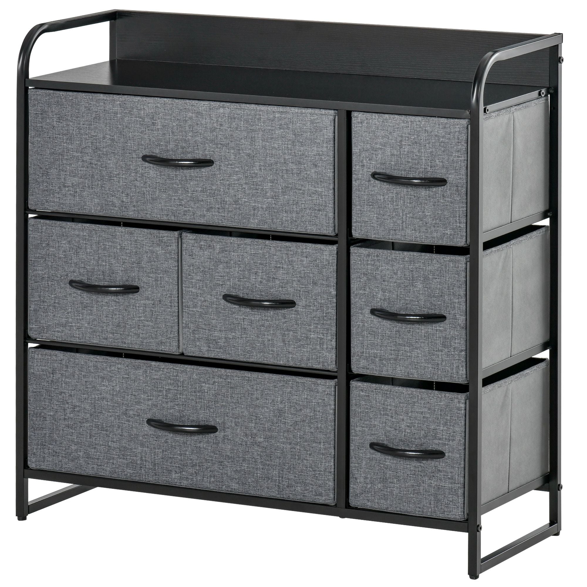 HOMCOM 7-Drawer Dresser, Fabric Chest of Drawers, 3-Tier Storage Tower with Steel Frame and Wooden Top for Bedroom, Nursery Room, Black