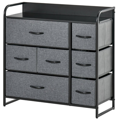HOMCOM 7-Drawer Dresser, Fabric Chest of Drawers, 3-Tier Storage Tower with Steel Frame and Wooden Top for Bedroom, Nursery Room, Black