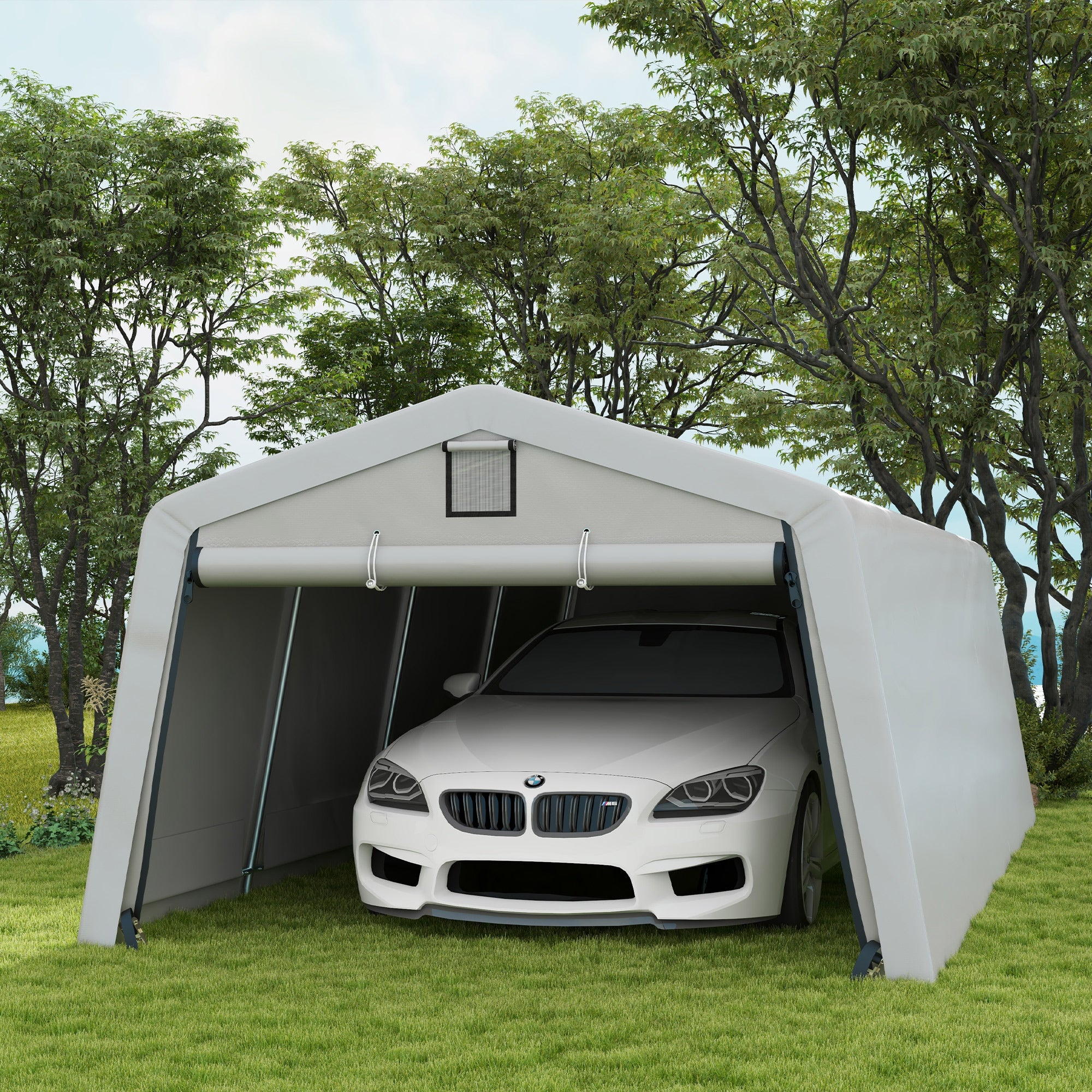 Outsunny 11' x 20' Heavy Duty Carport, Portable Garage Canopy Tent with 2 Ventilation Windows and Large Door, for Car, Truck, Boat, Motorcycle, Bike, Garden Tools, Grey
