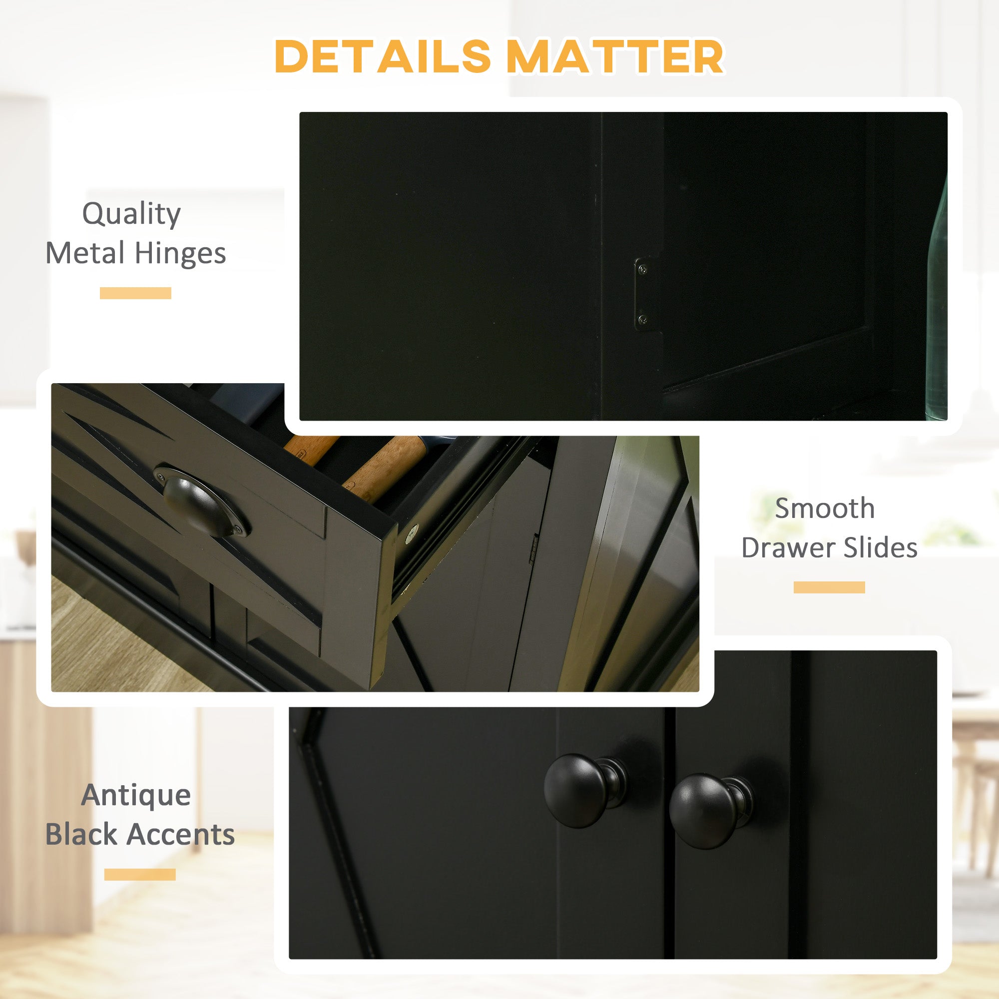 HOMCOM 72.5" Kitchen Pantry Cabinet, Freestanding Kitchen Pantry Storage Cabinet with 4 Doors, Drawer and Adjustable Shelves, Black