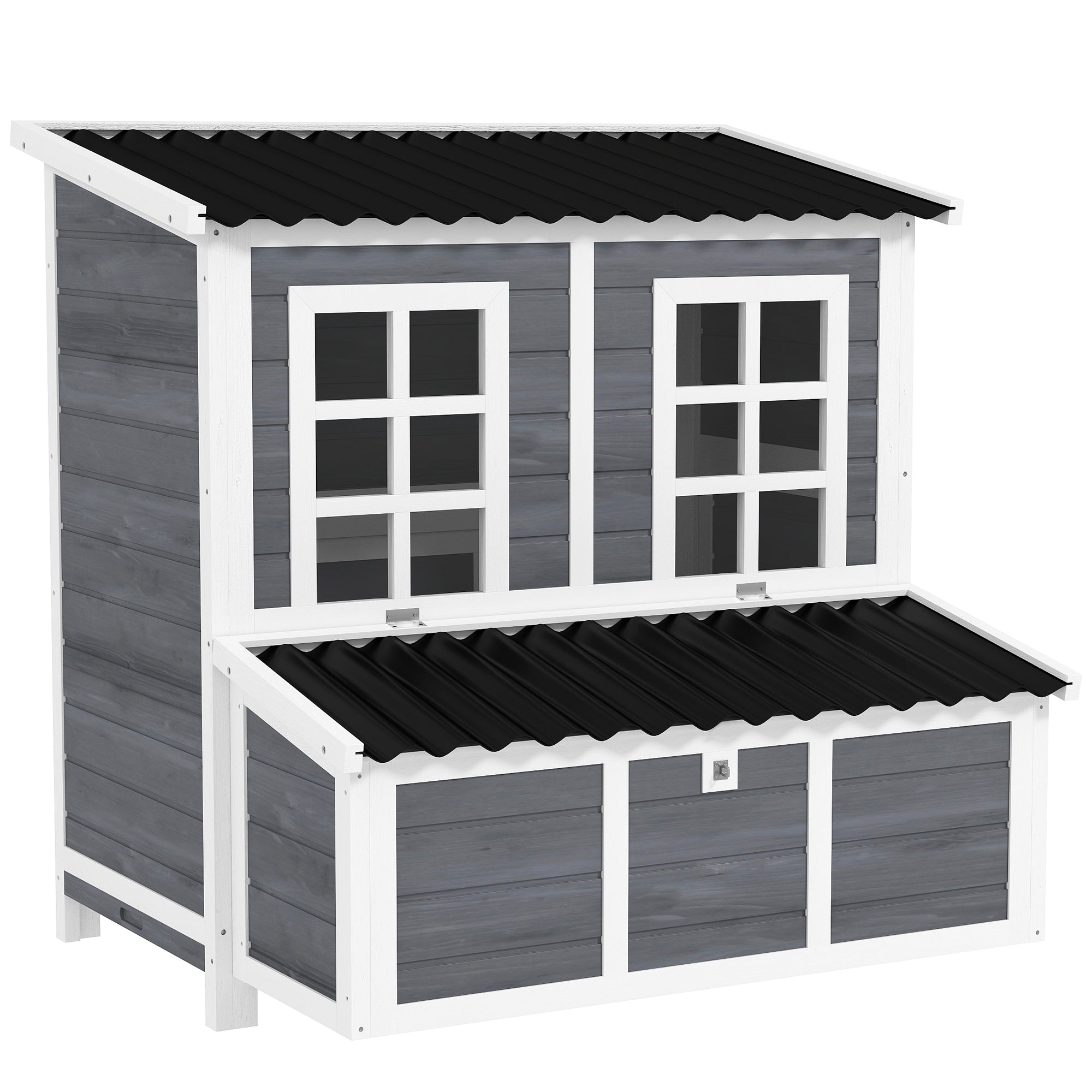 PawHut Wooden Chicken Coop, 39" Chicken House with Nesting Box, Pull-Out Tray, Waterproof Roof, Hen House Outdoor Poultry Cage for 4-6 Chickens, Rabbits, Small Animals, for Backyard, Light Gray